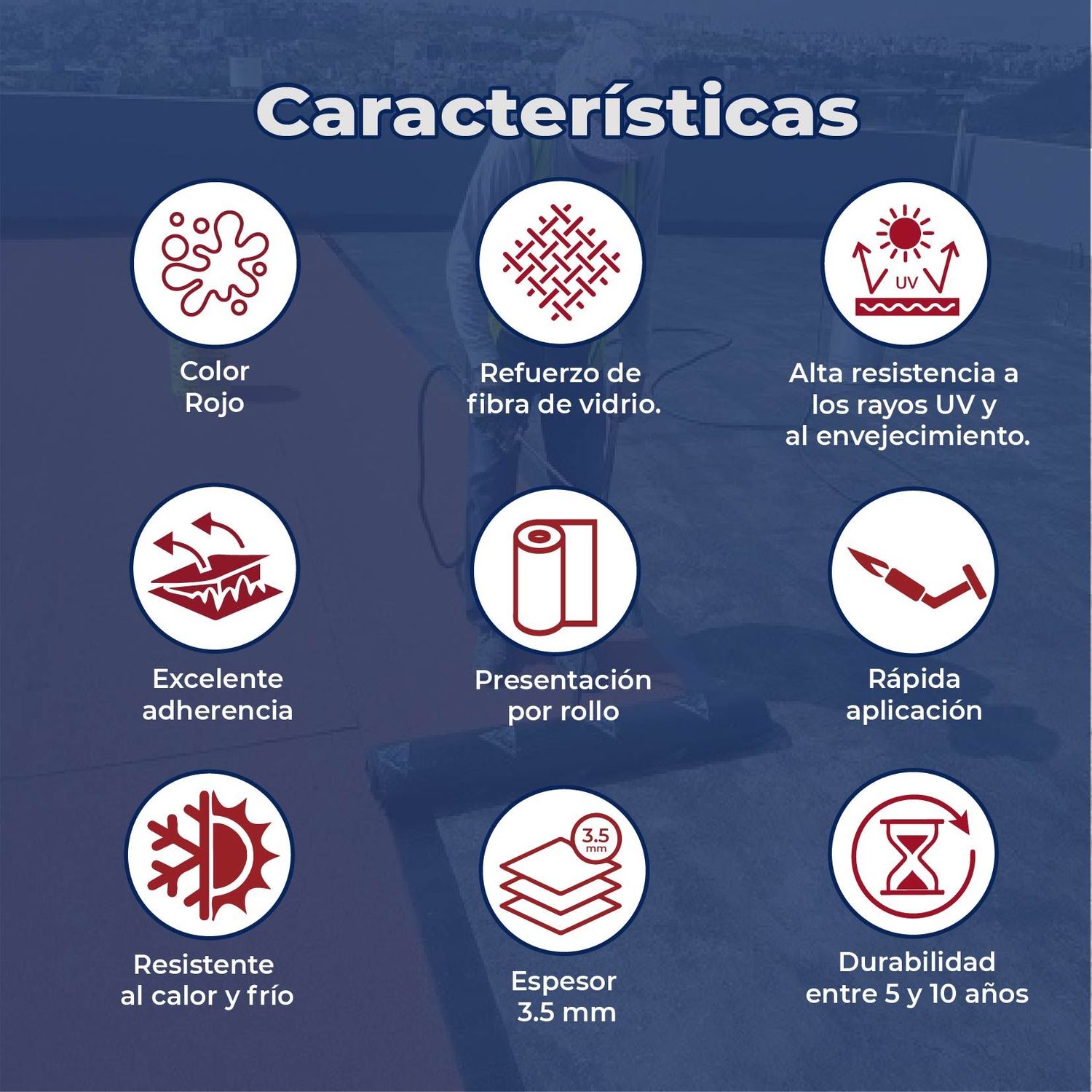 Imper prefabricado APP Sikashield 3.5mm FVidrio gravilla roja