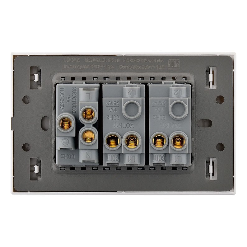 Placa 2 Apagadores Sencillos 1 Contacto Lucek Flat Blanco