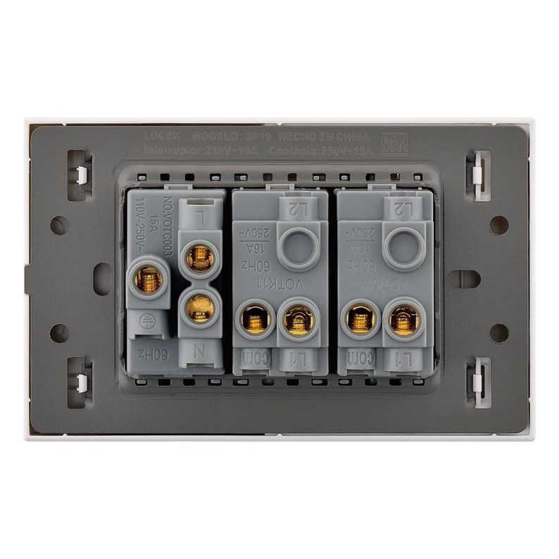 Placa 2 Apagadores Sencillos 1 Contacto Lucek Flat Negro