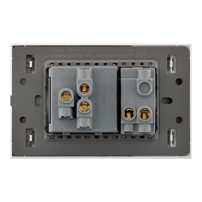 Placa 1 Apagador Sencillo 1 Contacto Lucek Flat Plata