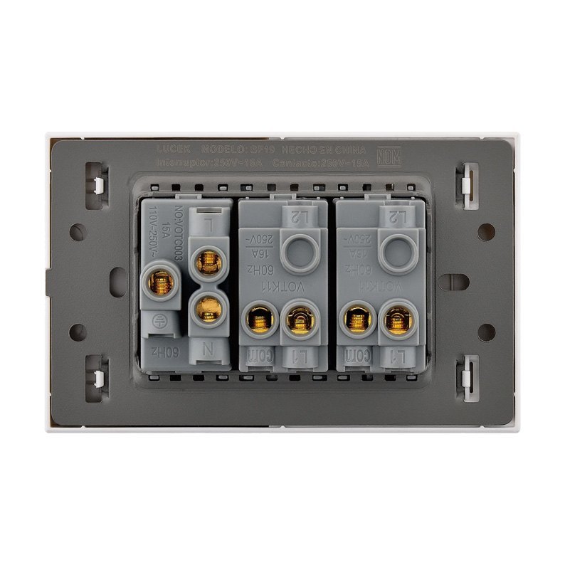 Placa 2 Apagadores Sencillos 1 Contacto Lucek Flat Plata