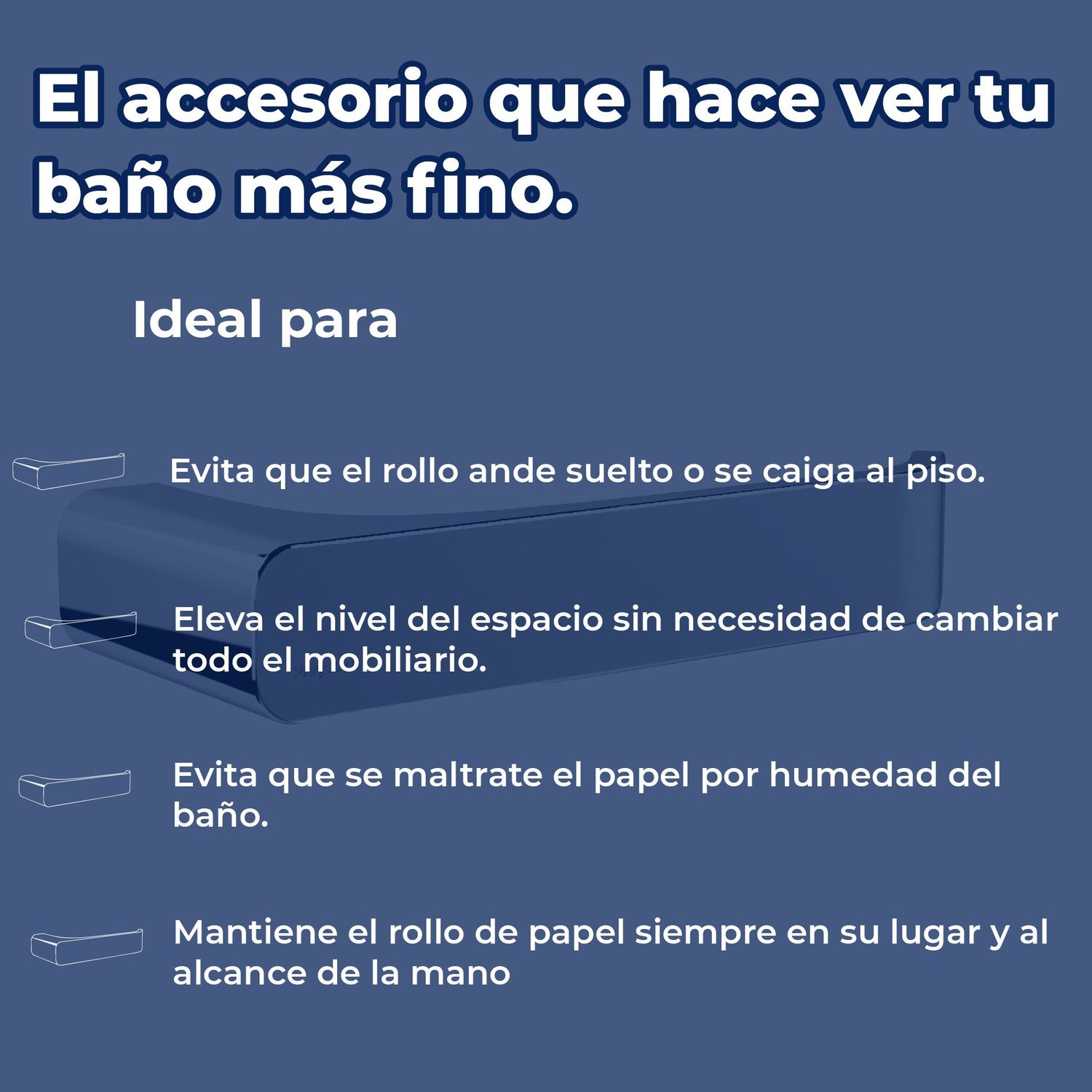 Porta papel Higiénico Acero de Cromo Linea Quadratta Proyecta