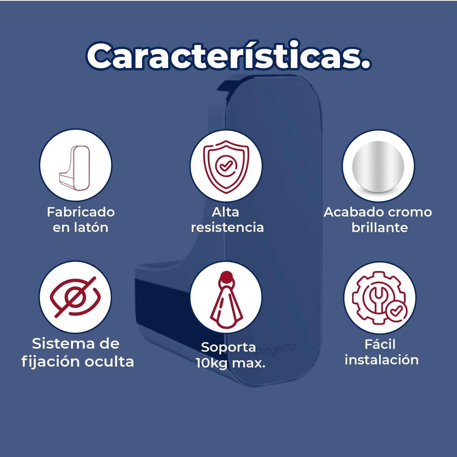 Gancho Sencillo Cromo Linea Quadratta Proyecta QA-06