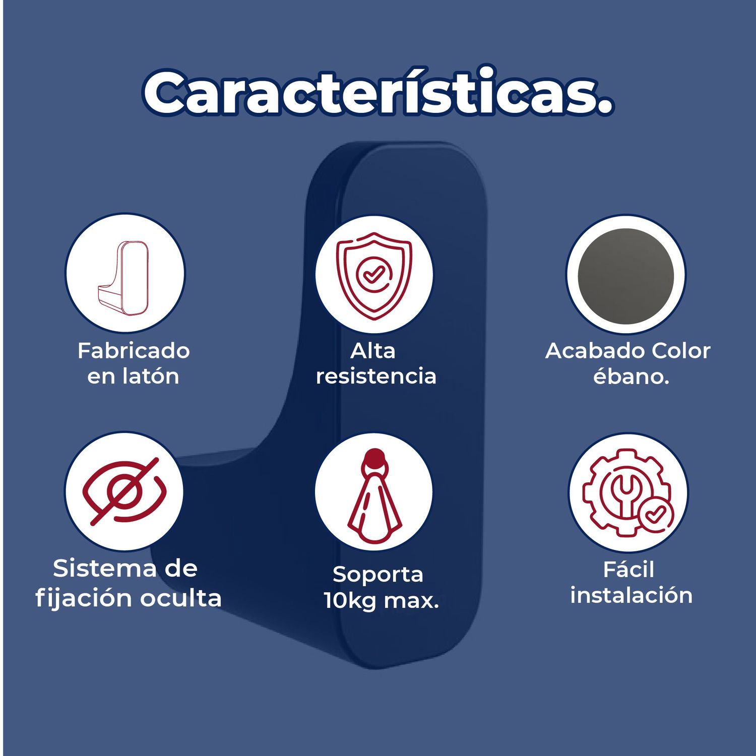 Gancho Sencillo Ébano Linea Quadratta Negro Proyecta QA-06-EB