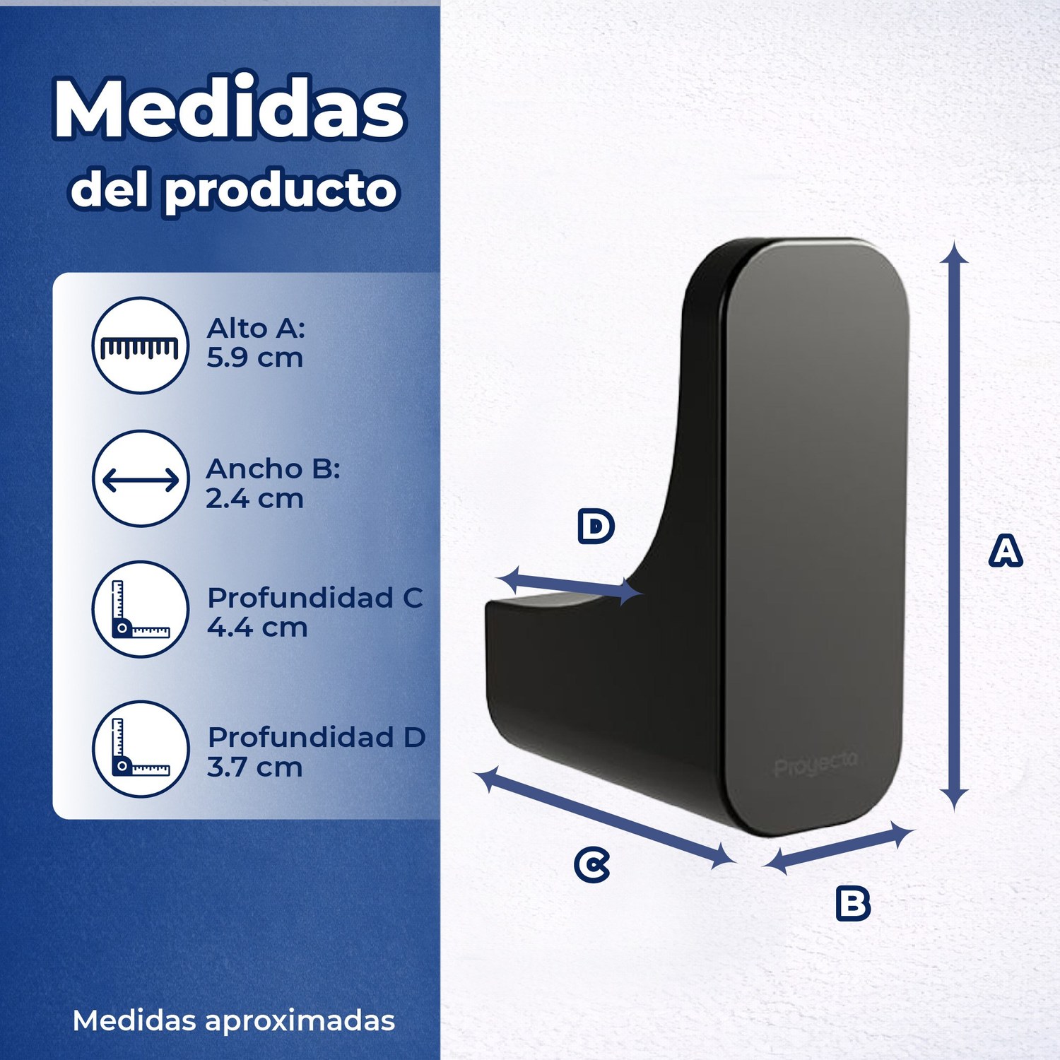 Gancho Sencillo Ébano Linea Quadratta Negro Proyecta QA-06-EB