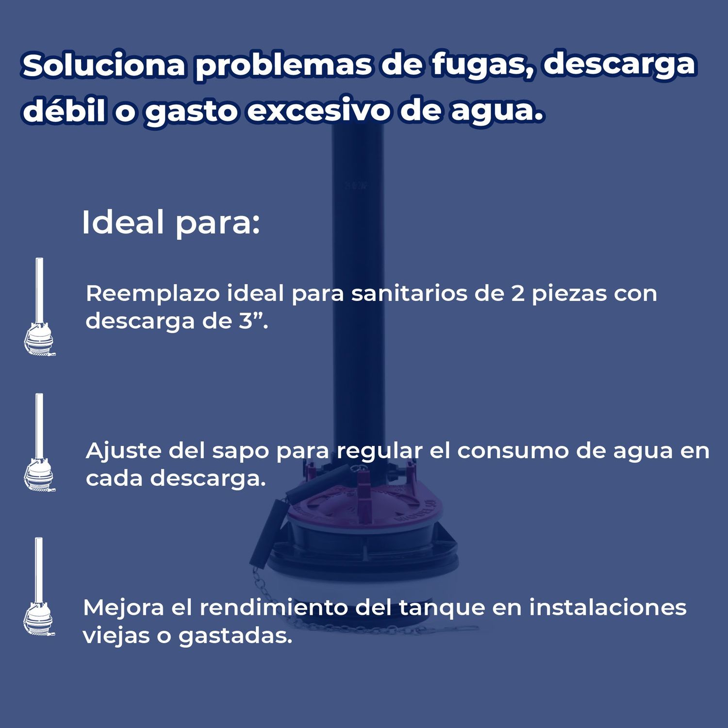 Valvula de Descarga Sanitario 3" Sapo Ajustable WC 2 Pzas