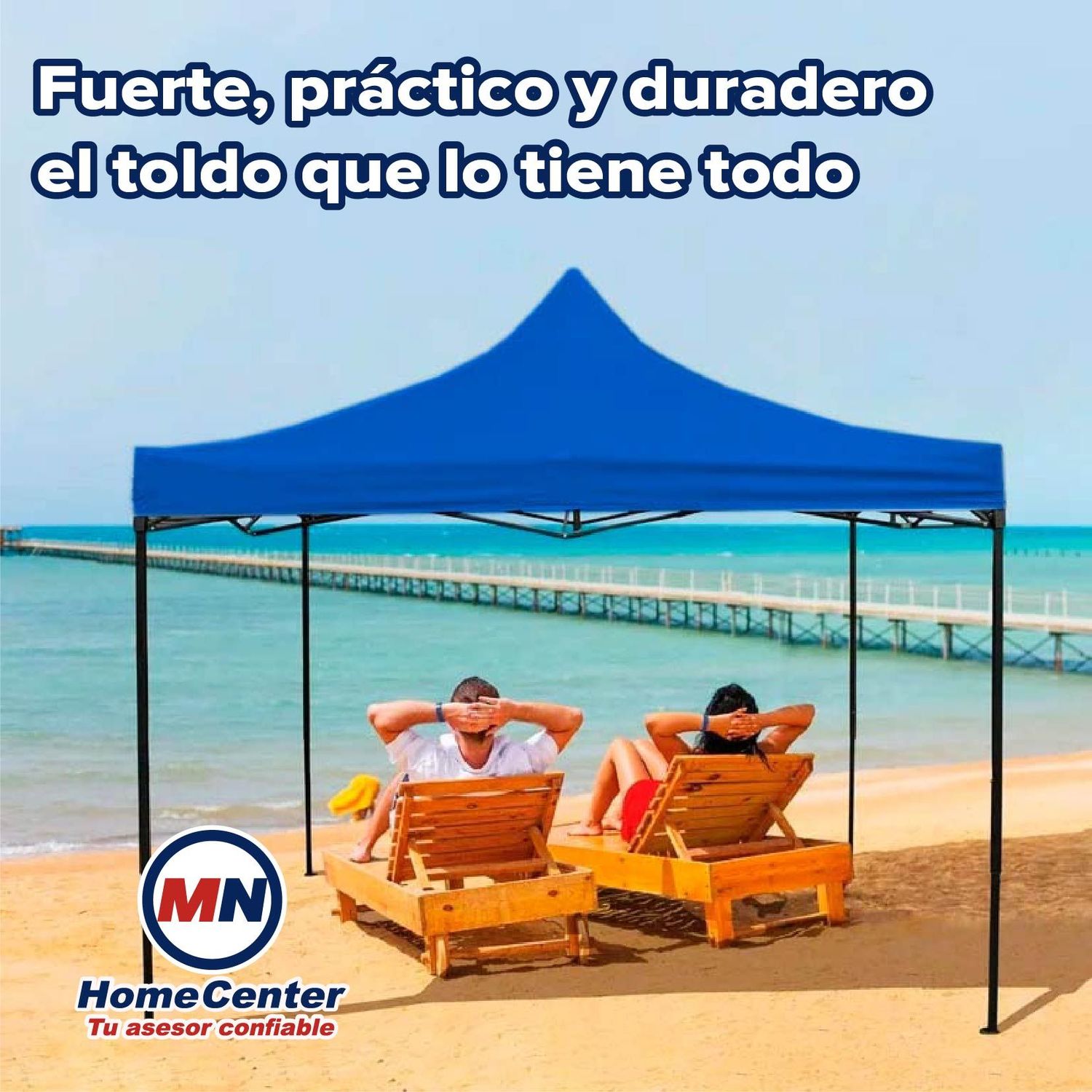 Toldo reforzado 3X3 poliéster y pvc estructura metálica azul