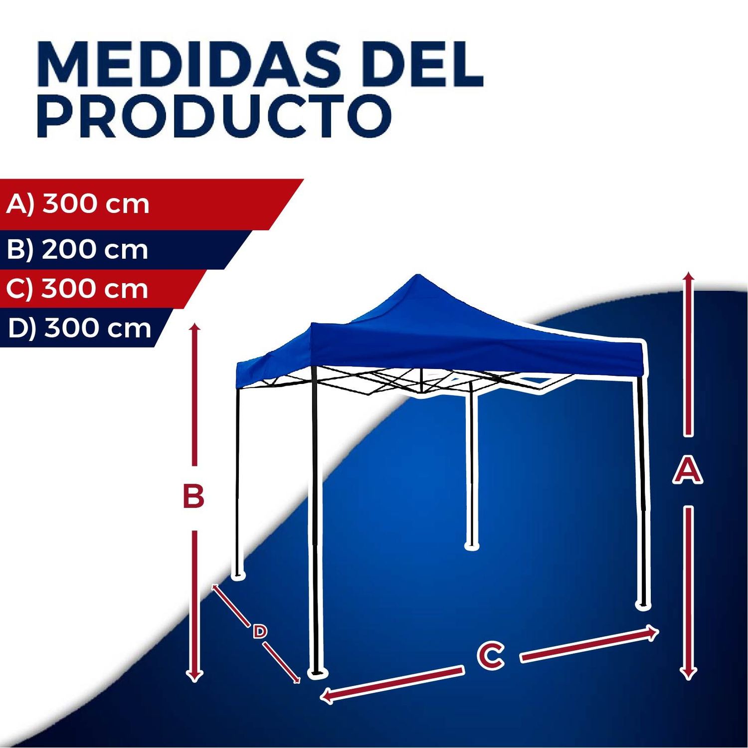 Toldo reforzado 3X3 poliéster y pvc estructura metálica azul