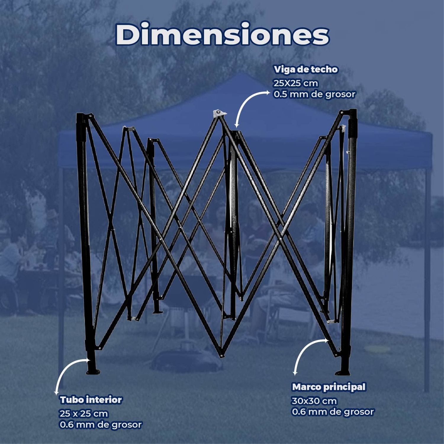 Toldo reforzado 3X3 poliéster y pvc estructura metálica azul
