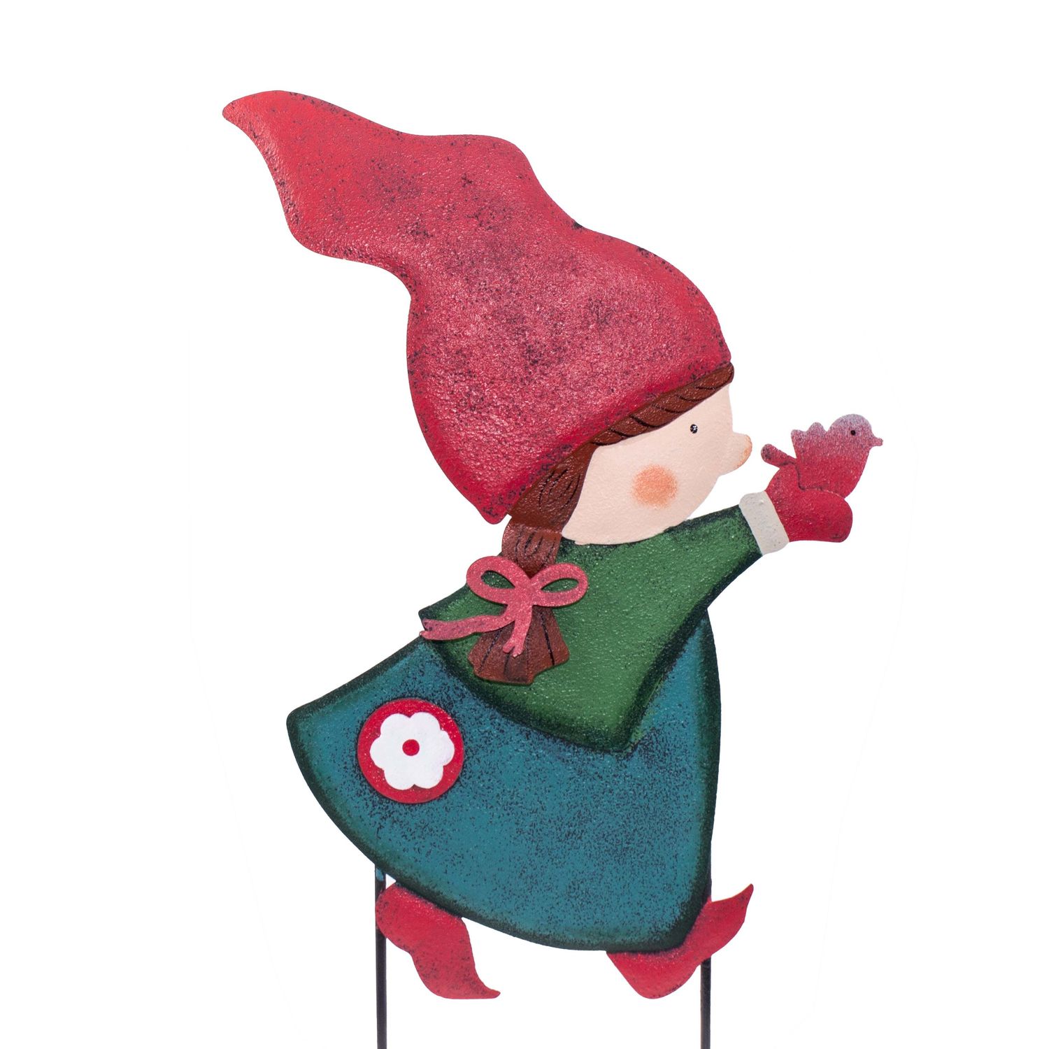 Estaca decorativa para jardín figura Gnomo Fem Pájaro 57 cm