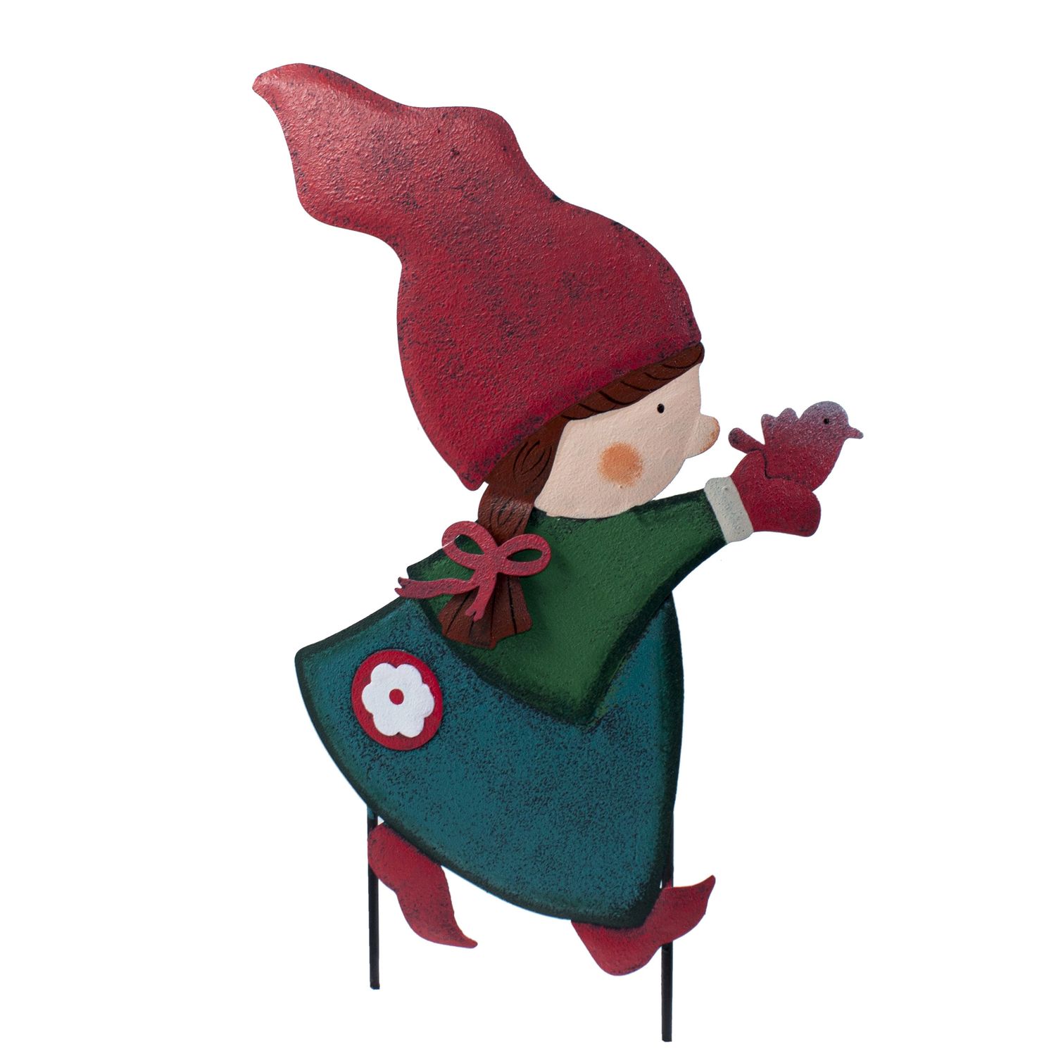 Estaca decorativa para jardín figura Gnomo Fem Pájaro 57 cm