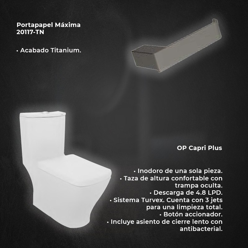 Paquete Griferia Titanium y WC one piece Helvex