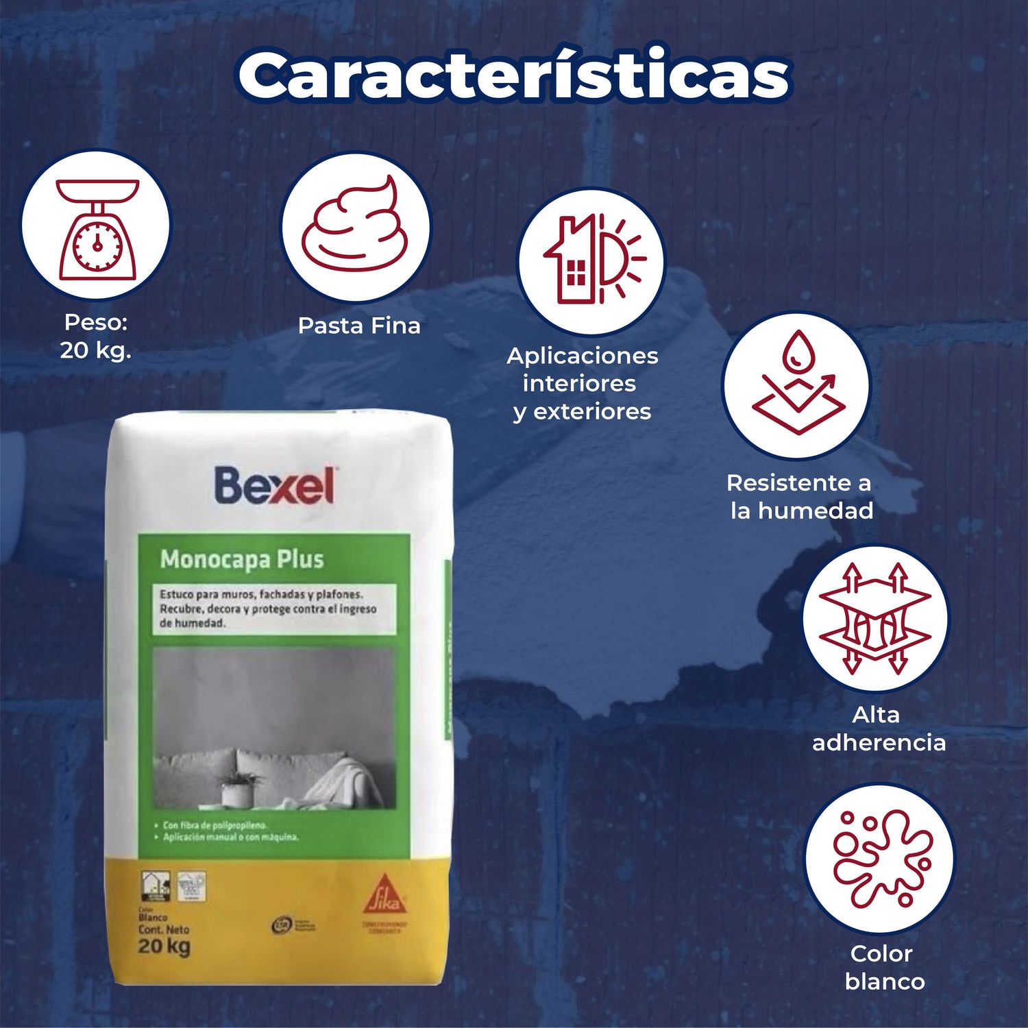 Estuco Blanco Bexel Monocapa Plus Sika 20 Kg