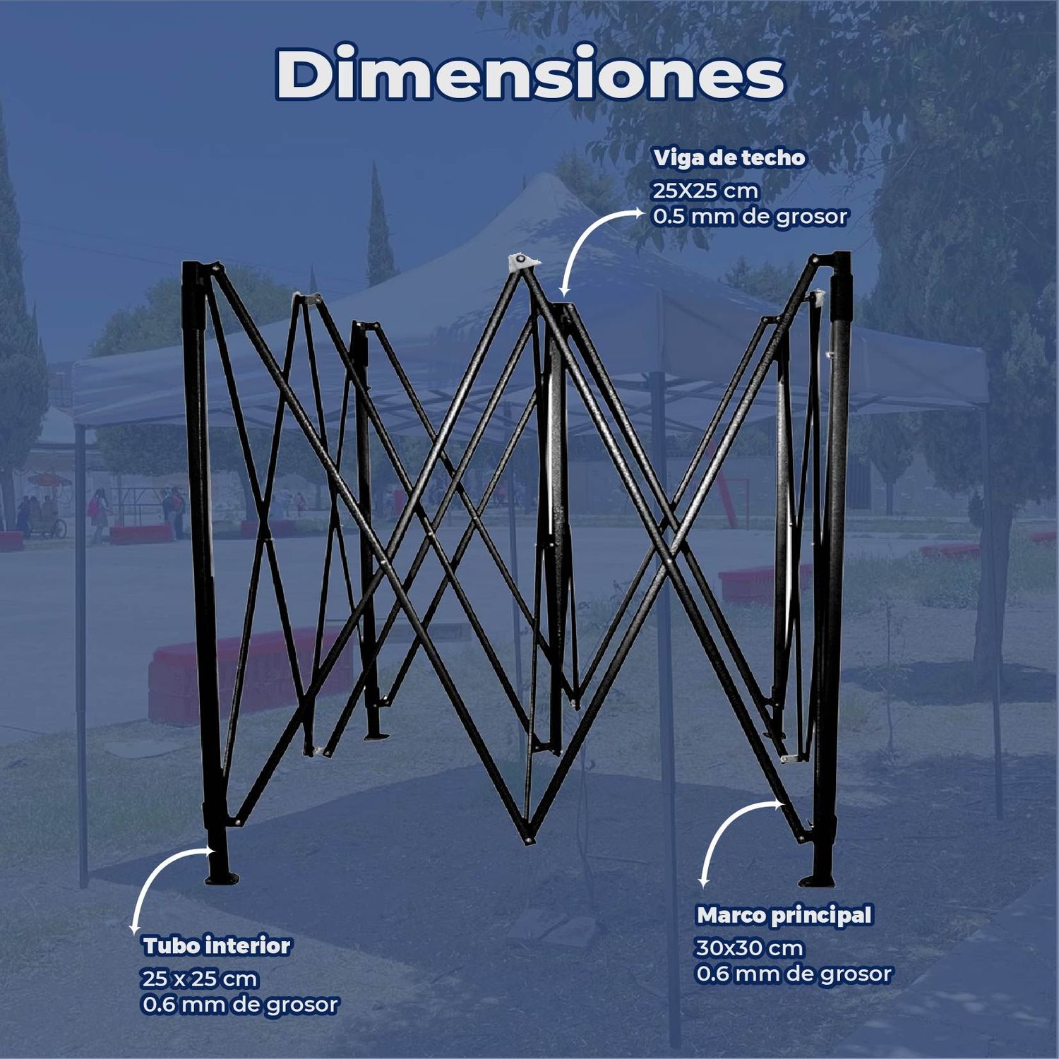 Toldo Reforzado 3X3 Poliester y pvc estructura metalica blanco