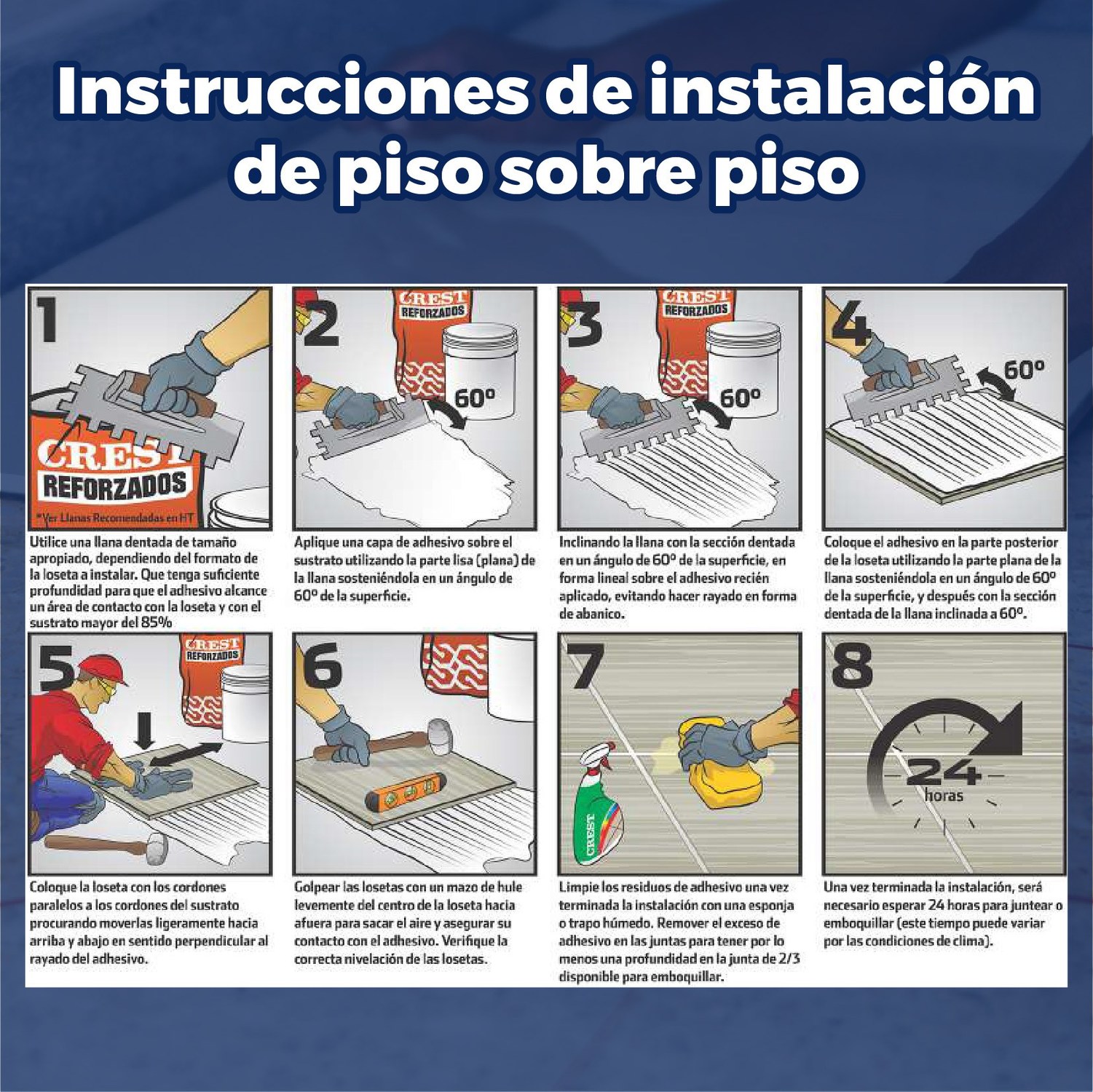 Adhesivo blanco reforzado 10 kg Crest Piso sobre piso