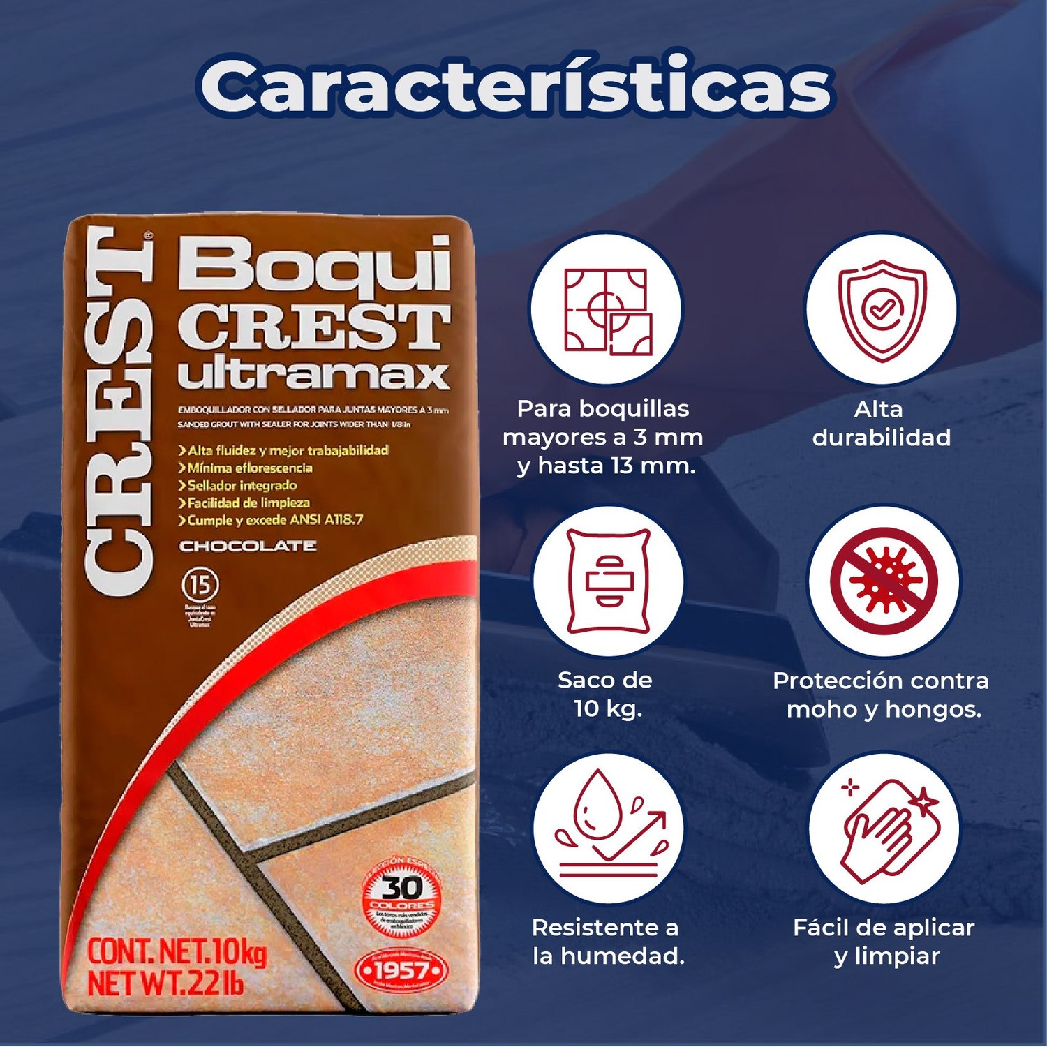Boquilla Con Arena 10 kg Crest Color Chocolate Juntacrest