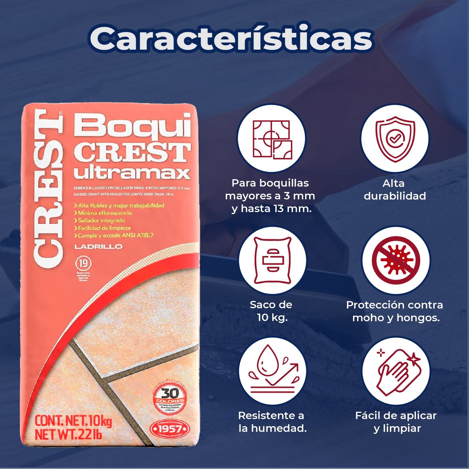 Boquilla con arena 10 kg Crest color ladrillo