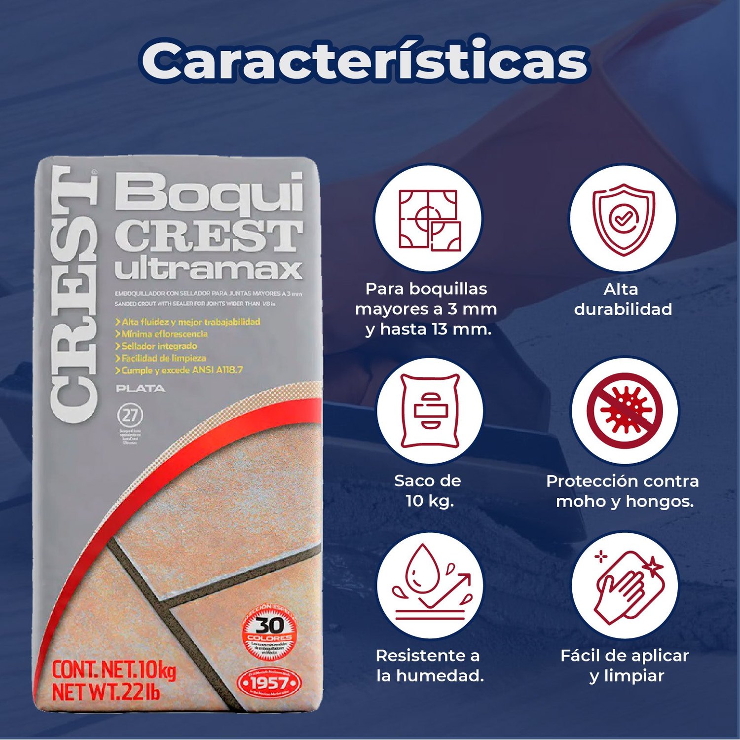 Boquilla con arena Saco 10 kg Crest color plata BoquiCrest