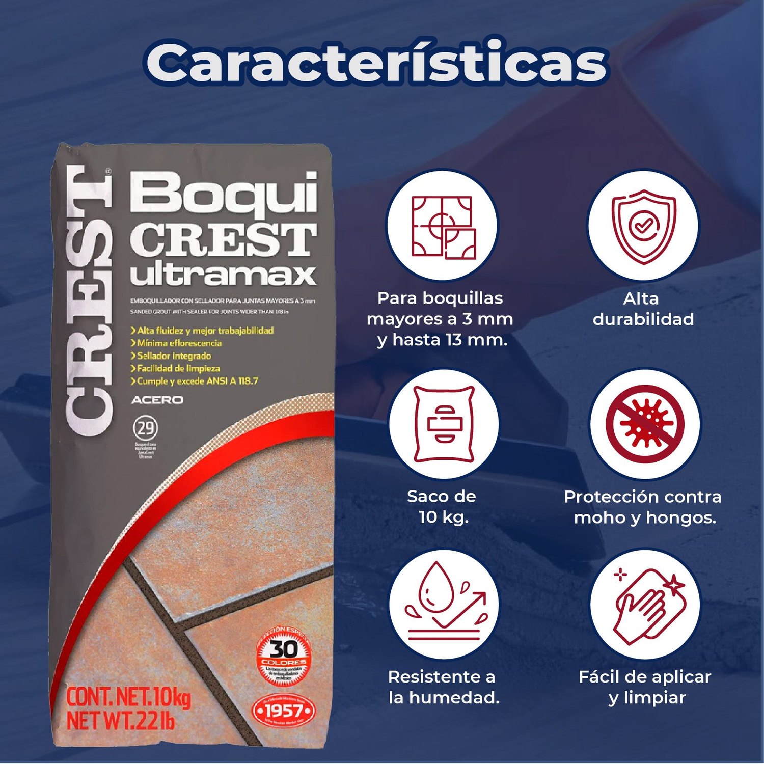 Boquilla con arena 10 kg Crest color acero