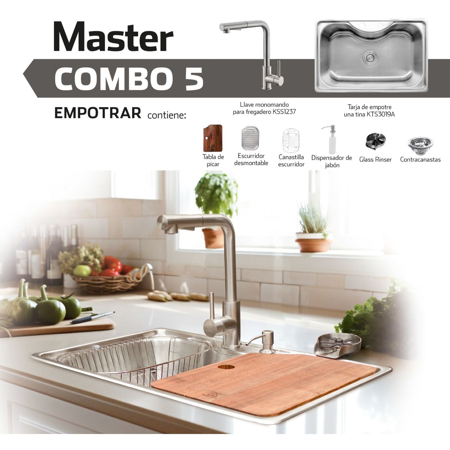 Combo equipado de tarja de acero inoxidable KTS3019A Kele