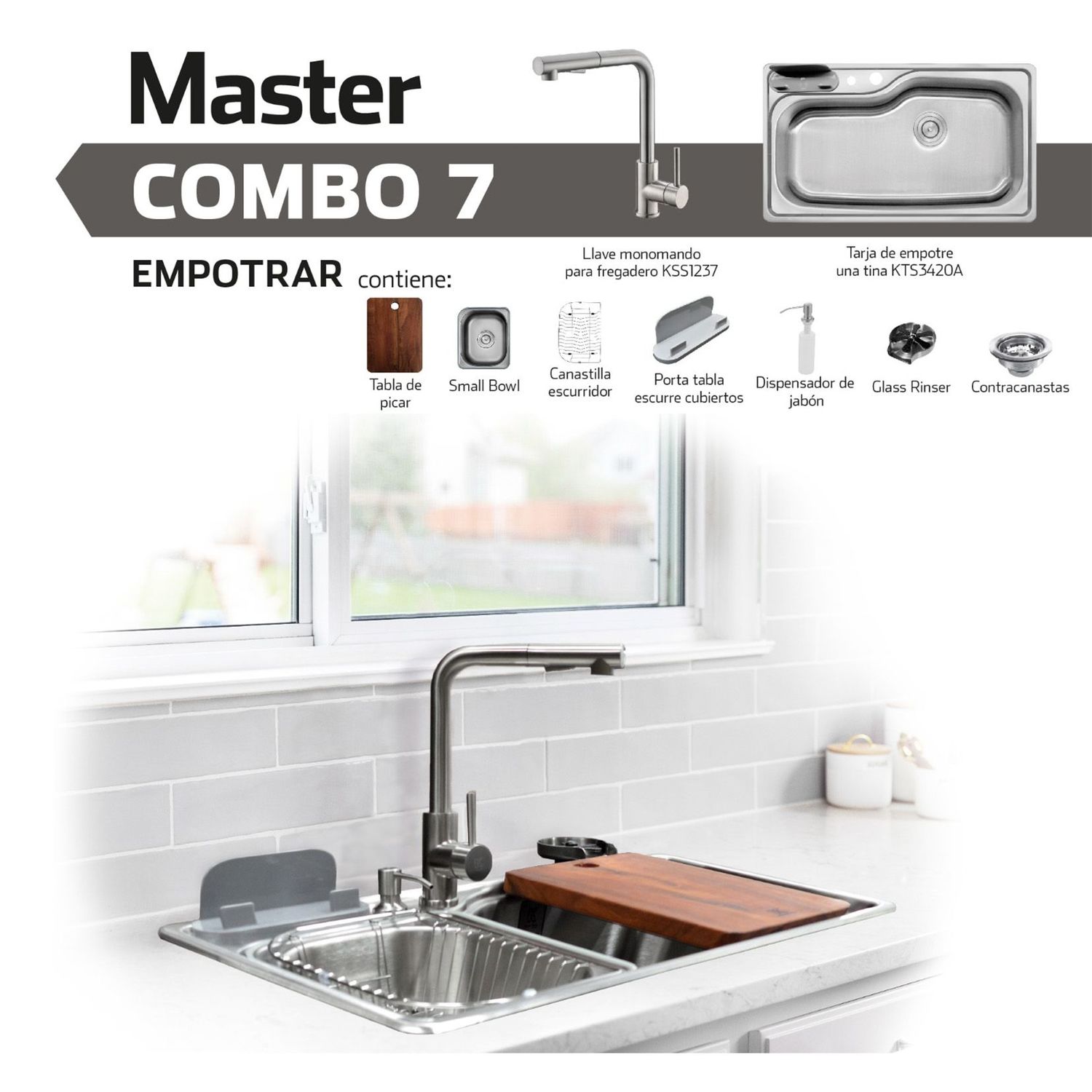 Combo equipado de tarja de acero inoxidable KTS3420A Kele