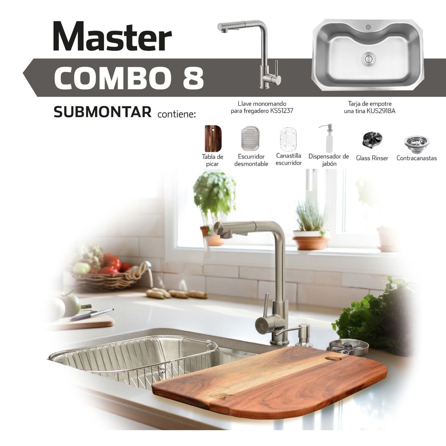 Combo equipado de tarja de acero inoxidable KUS2918A Kele