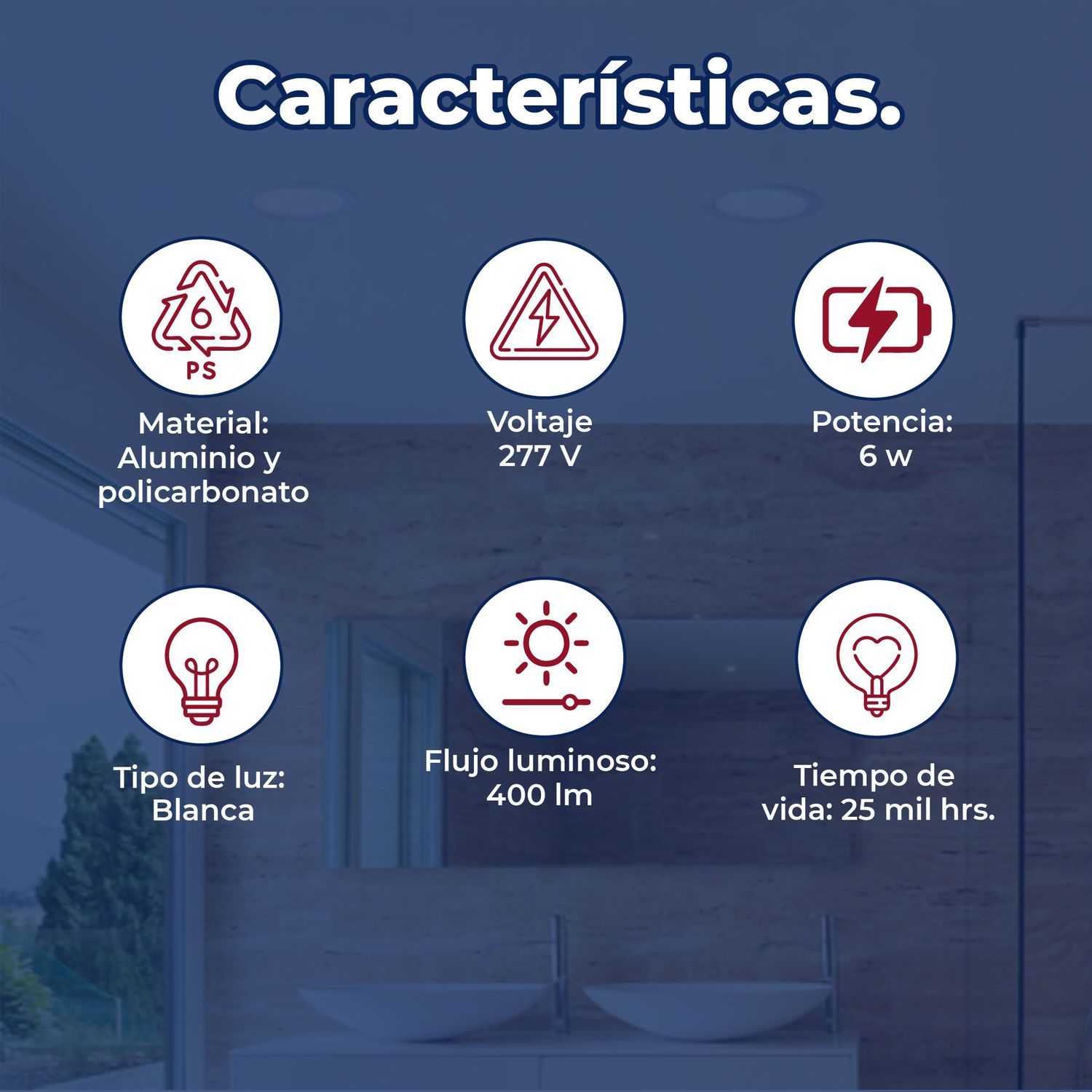 Luminario flat empotrar 5 pulgadas led 6W luz blanco