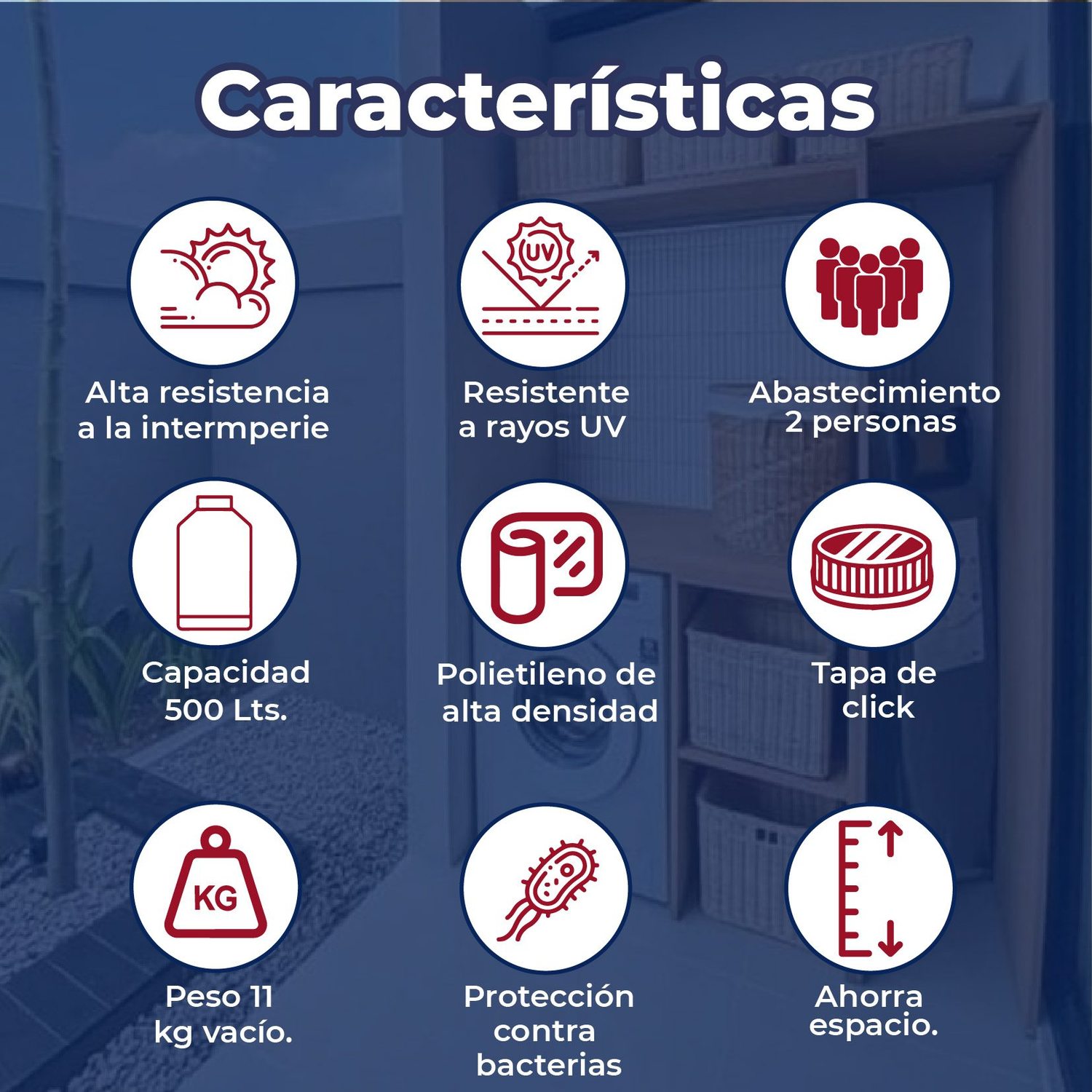 Tinaco vertical beige 500 lts c/herrajes y filtro 0.68x0.68x1.53