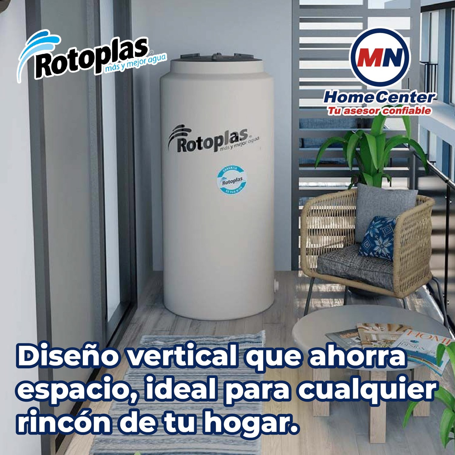 Tinaco vertical beige 500 lts c/herrajes y filtro 0.68x0.68x1.53