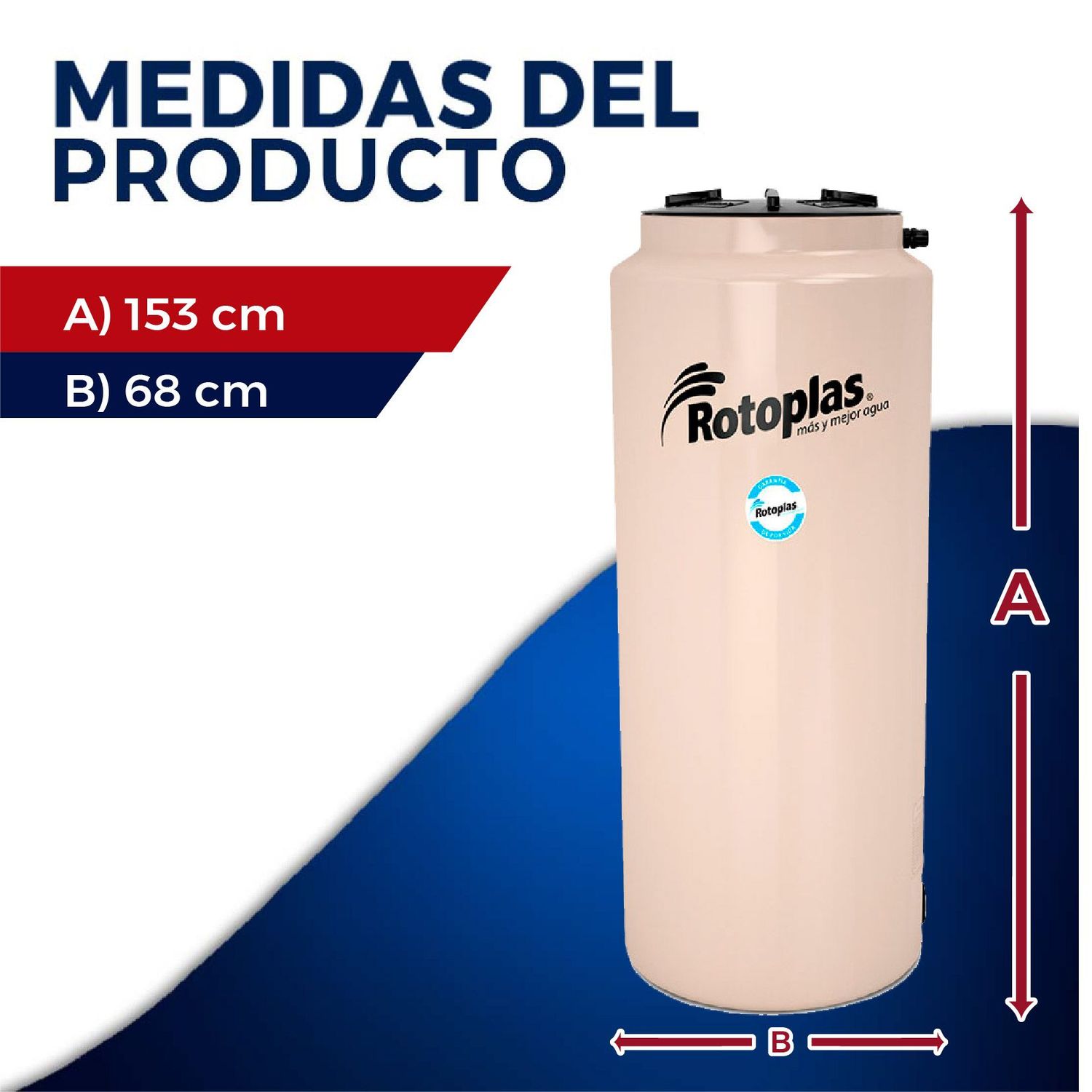 Tinaco vertical beige 500 lts c/herrajes y filtro 0.68x0.68x1.53