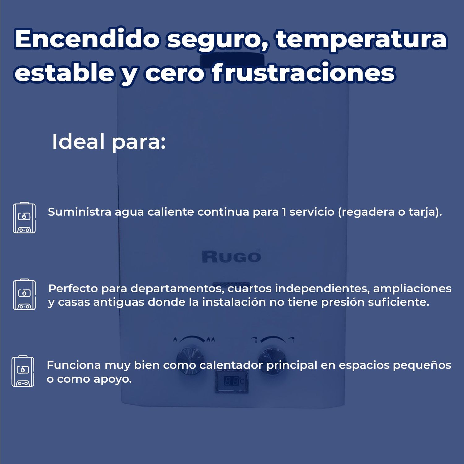 Calentador paso 6 L Rugo blanco baja presión Gas Natural