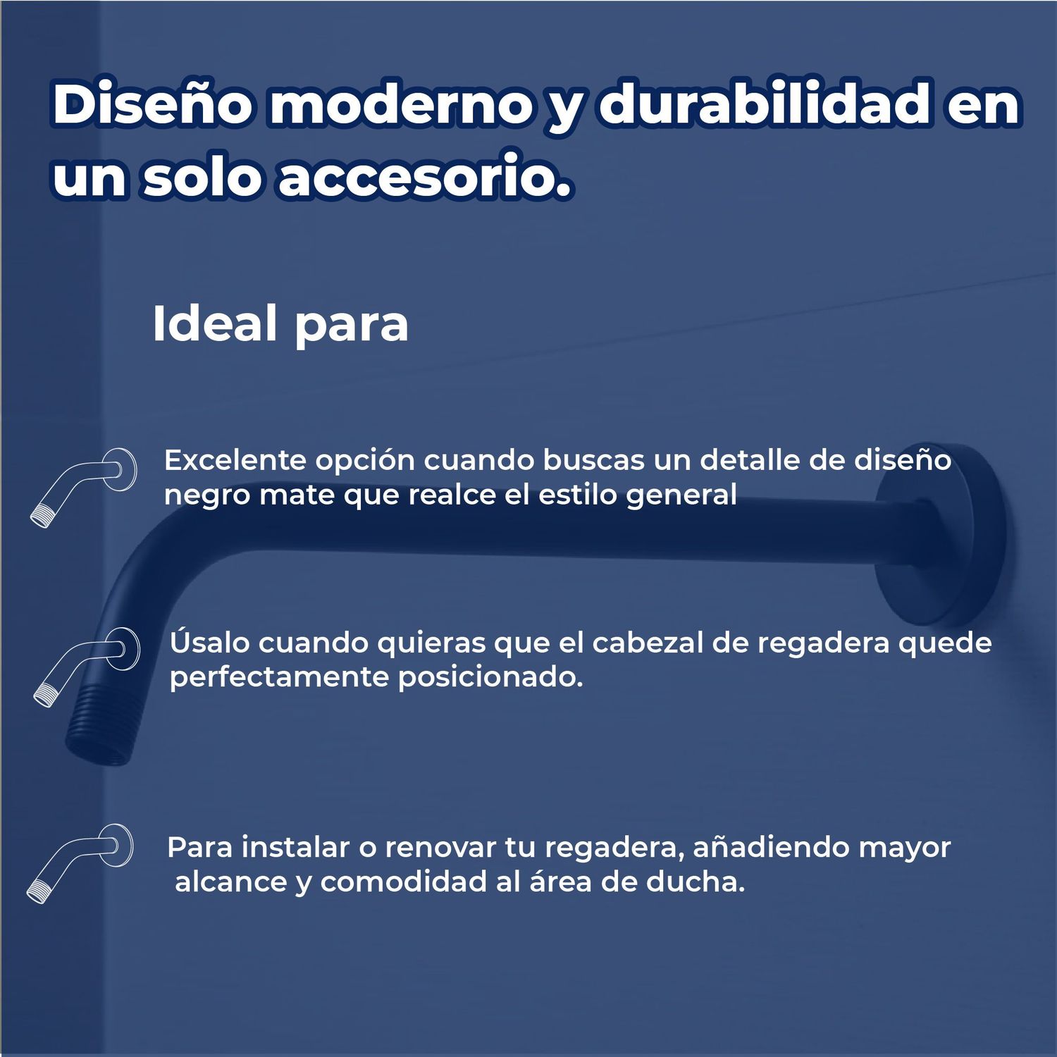 Brazo Para Regadera Largo Redondo Color Negro Rugo