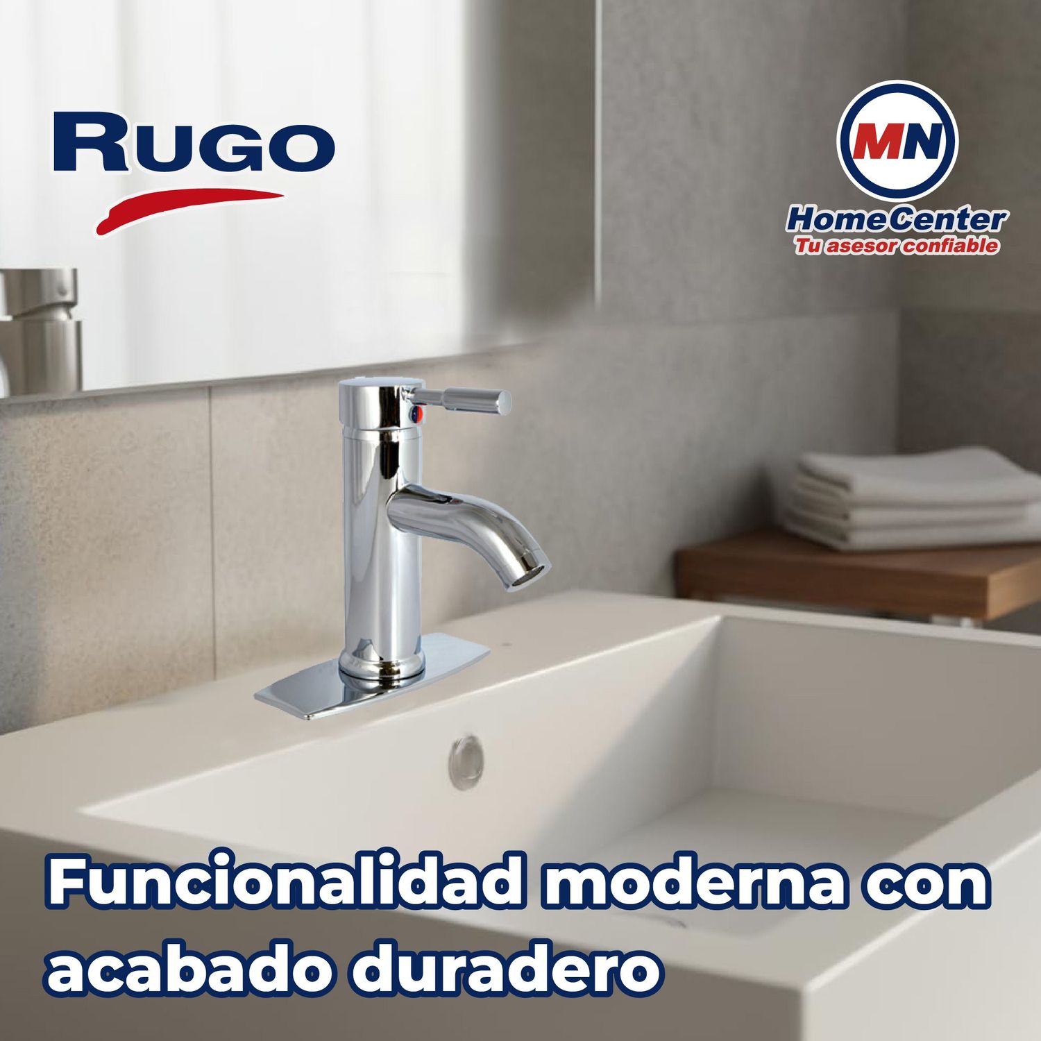 Llave Mezcladora Monomando Con Cubierta Para Lavabo 4" Rugo 23MM