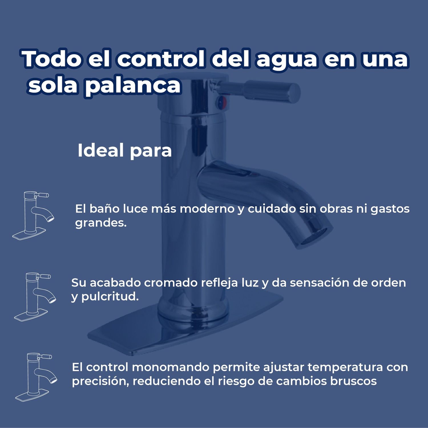 Llave Mezcladora Monomando Con Cubierta Para Lavabo 4" Rugo 23MM
