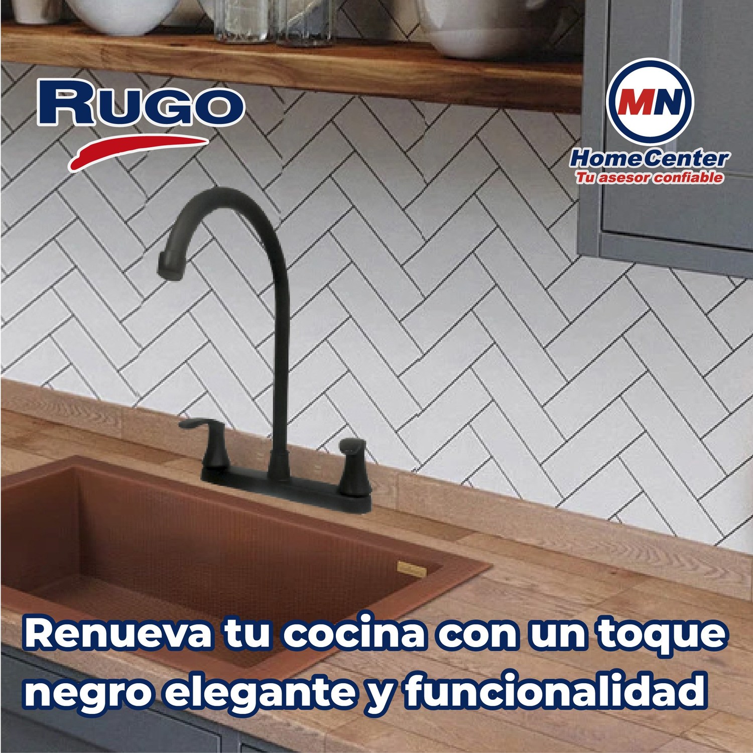 Llave Mezcladora Para Fregadero Rugo Manerales Palanca Negro