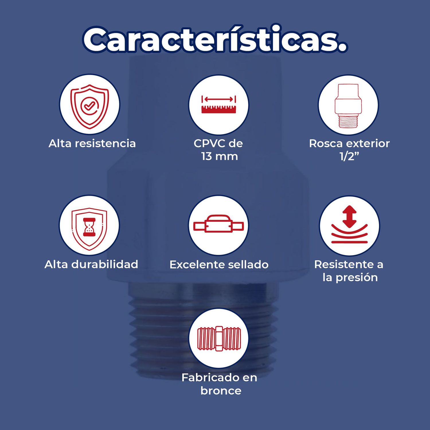 Conector CPVC Rosca Exterior Rugo 13 MM 1/2 Bronce