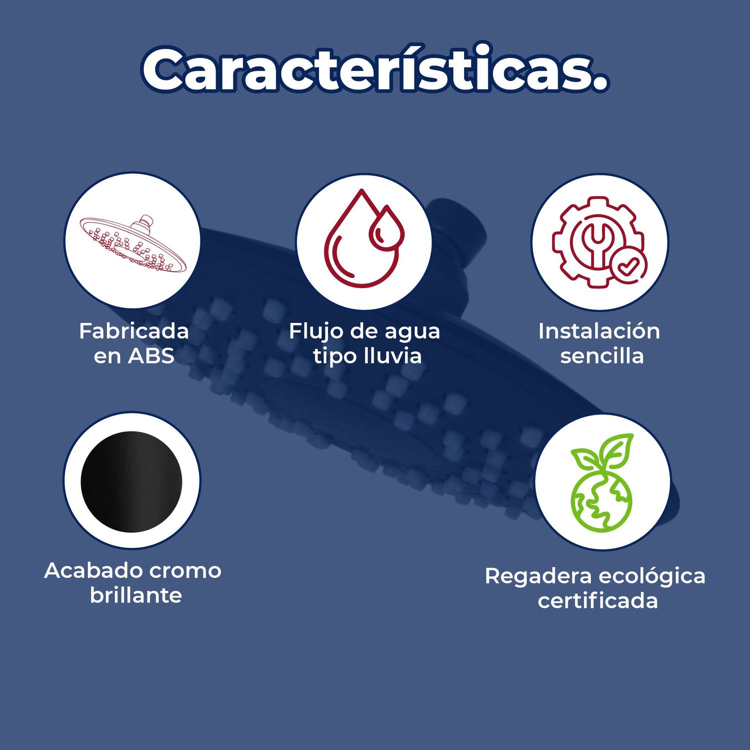 Regadera Sin Brazo Redonda 8” Rugo Modelo Paris Acabado Negro