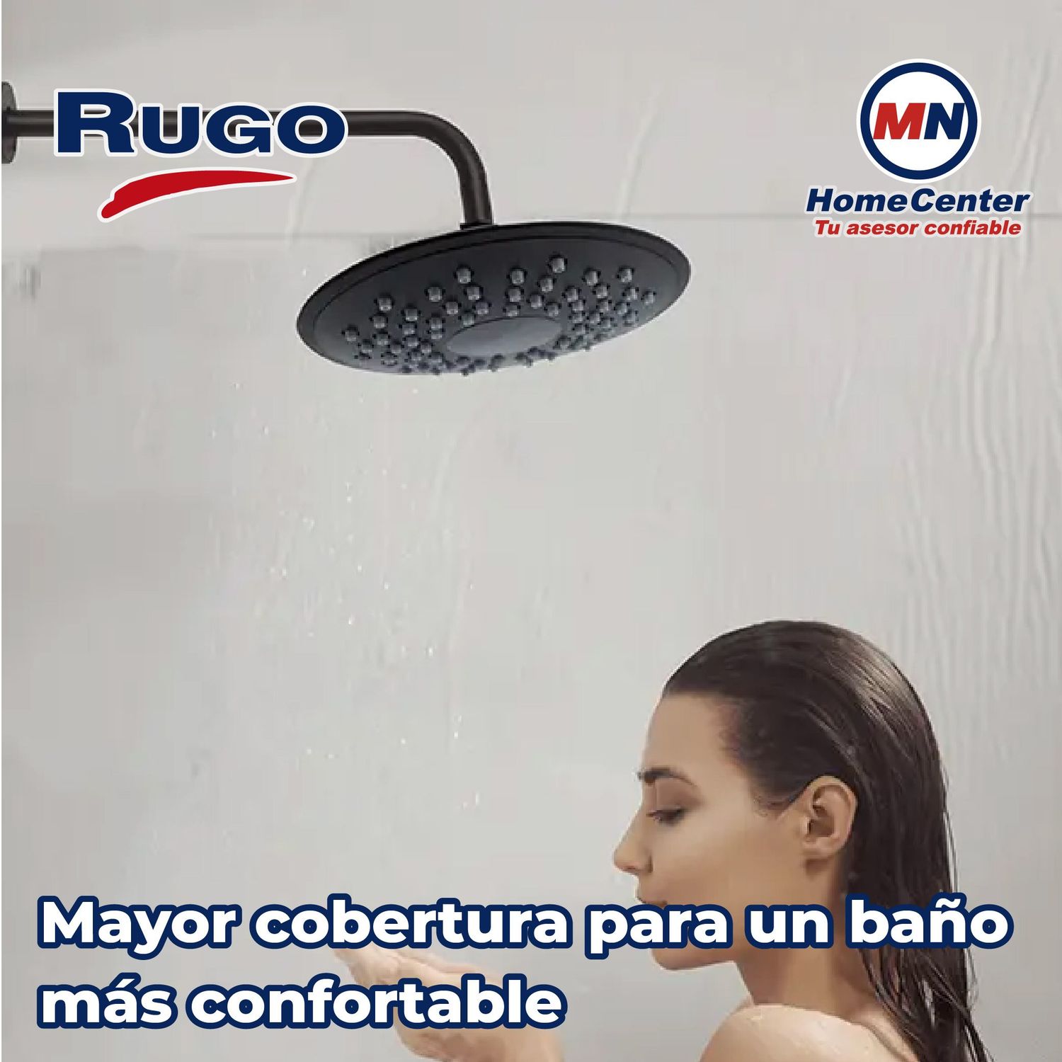 Regadera Sin Brazo Redonda 8” Rugo Modelo Paris Acabado Negro