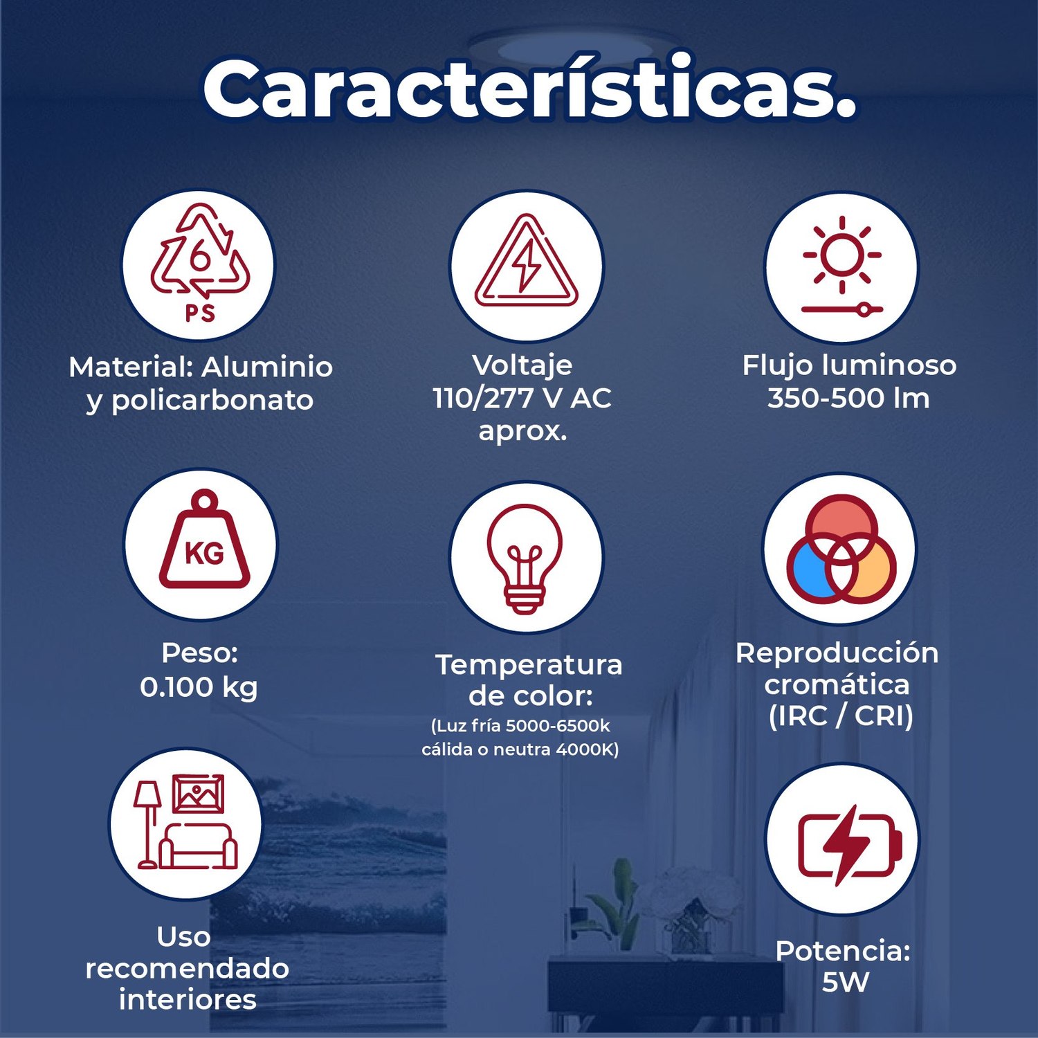 Luminario led empotrado 3 pulgadas 5 watts luz blanca