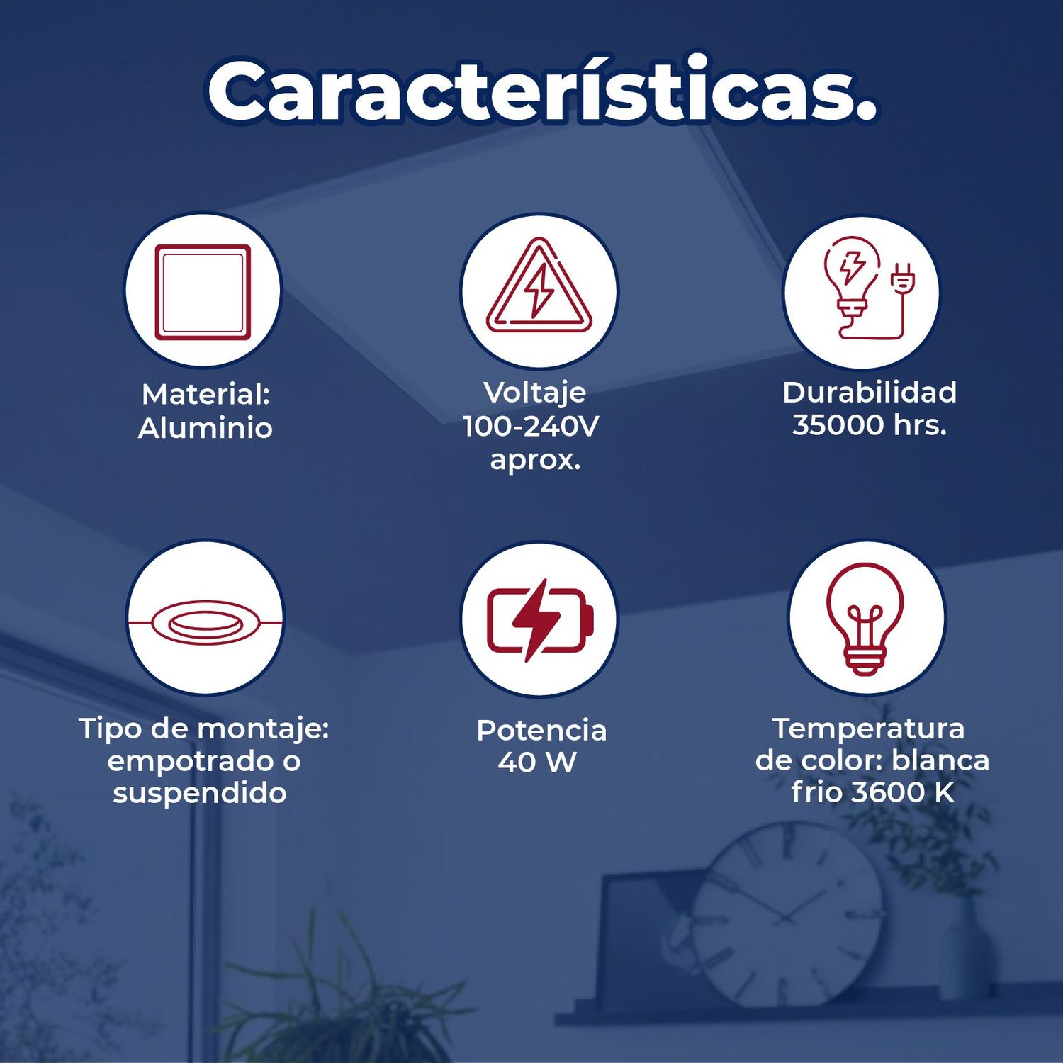 Luminario panel led 60X60 CM 40 W luz blanco frio