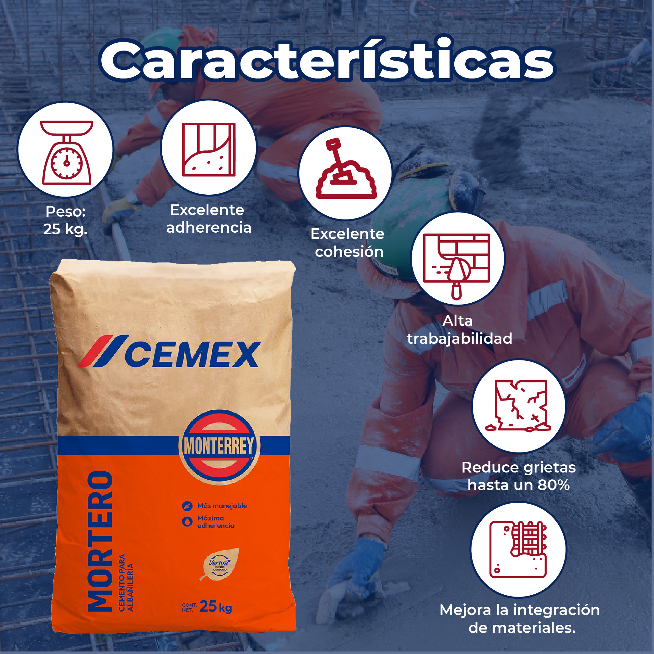 Cemento Cemex Mortero Óptimo Monterrey 25 Kg Saco