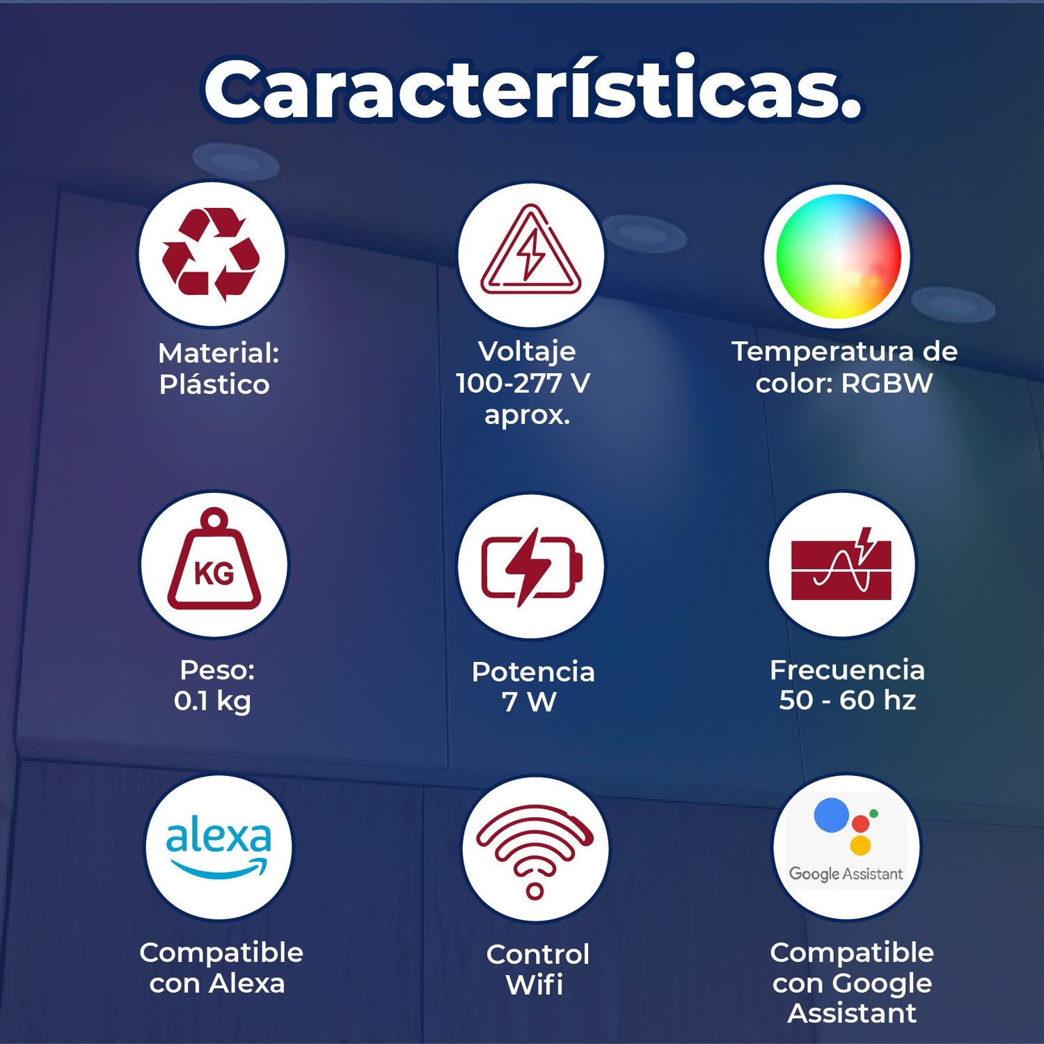 Luminario led empotrado smart 3 pulgadas 3 W con wifi