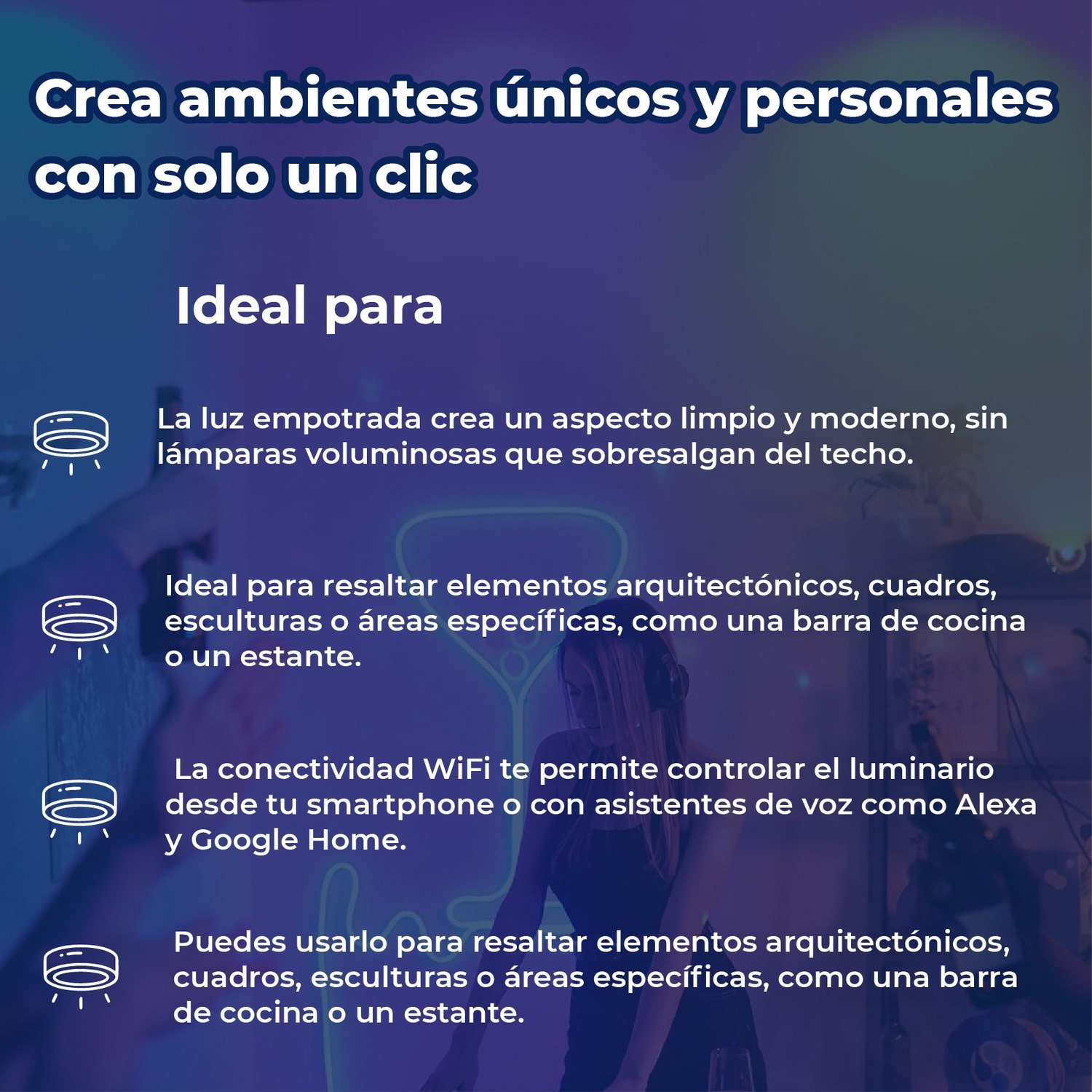 Luminario led empotrado smart 5 pulgadas 12 W con wifi