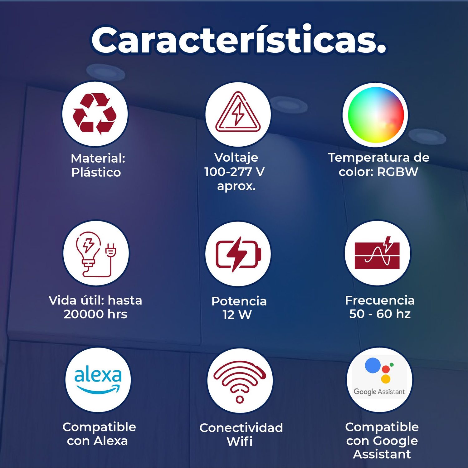 Luminario led empotrado smart 5 pulgadas 12 W con wifi