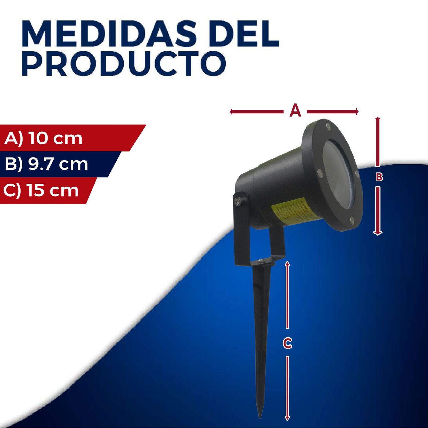 Luminario reflector 4 pulgadas negro aluminio con estaca