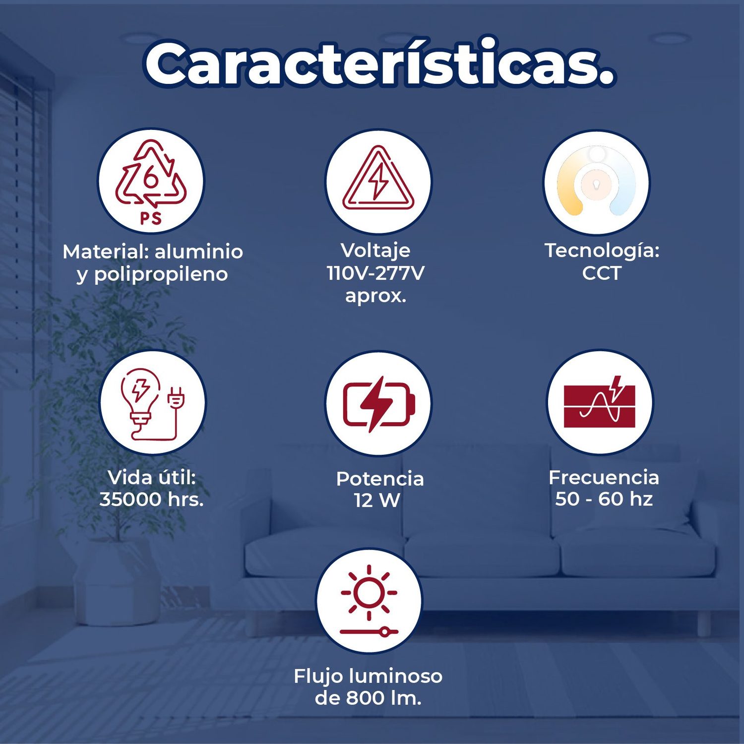 Luminario Flat empotrar 6 pulgadas 12 W luz blanco dinámico