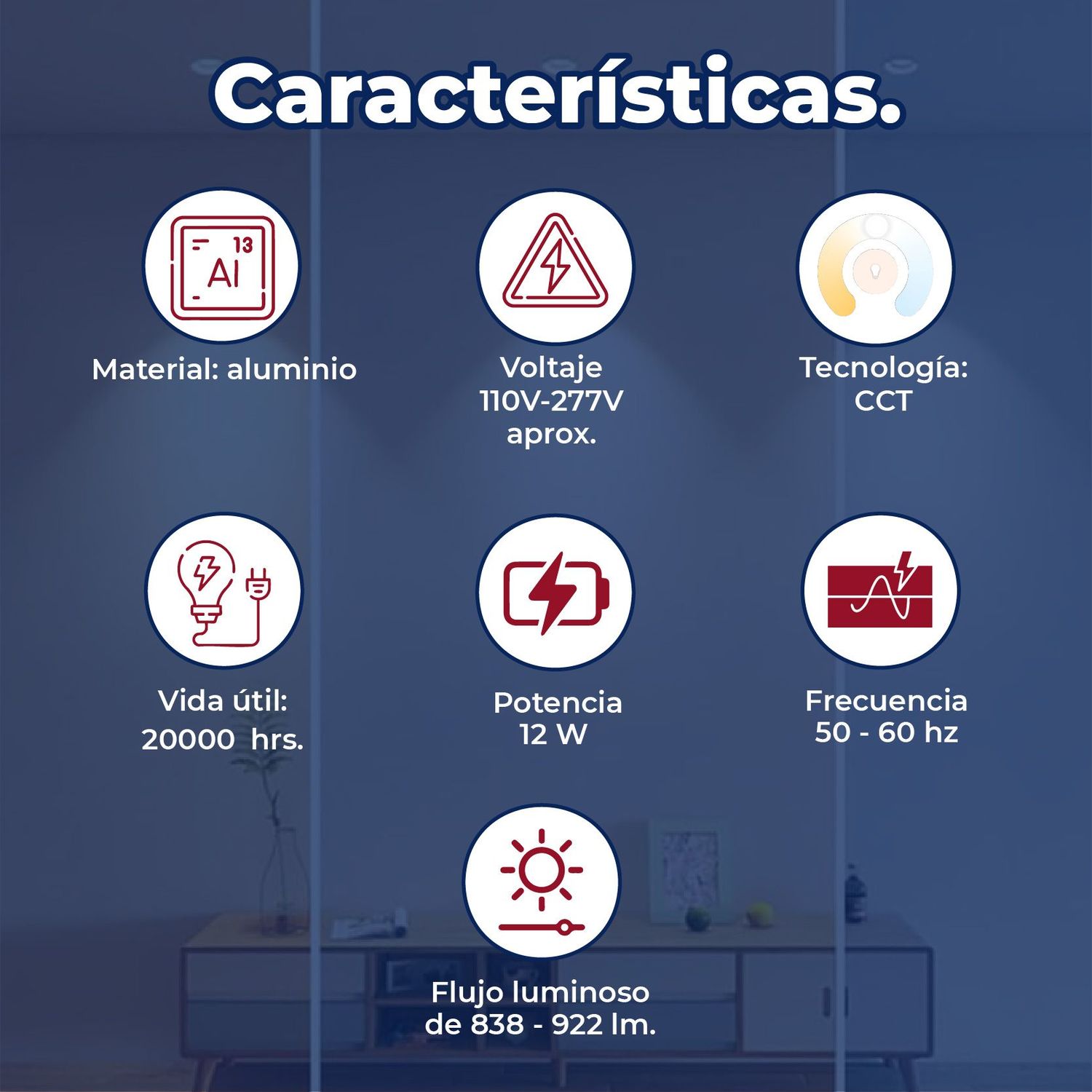 Luminario led sobreponer techo 6 pulgadas 12 W drum