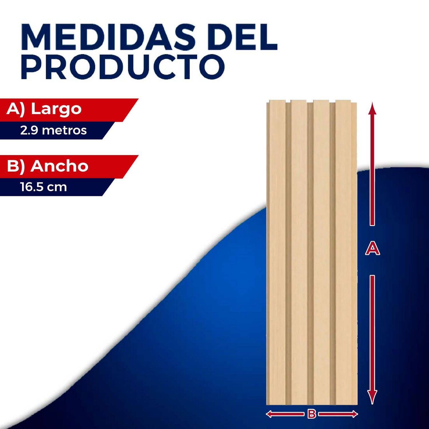 Panel Lambrin para pared WPC interior fresno 16.5X290X2.2 CM