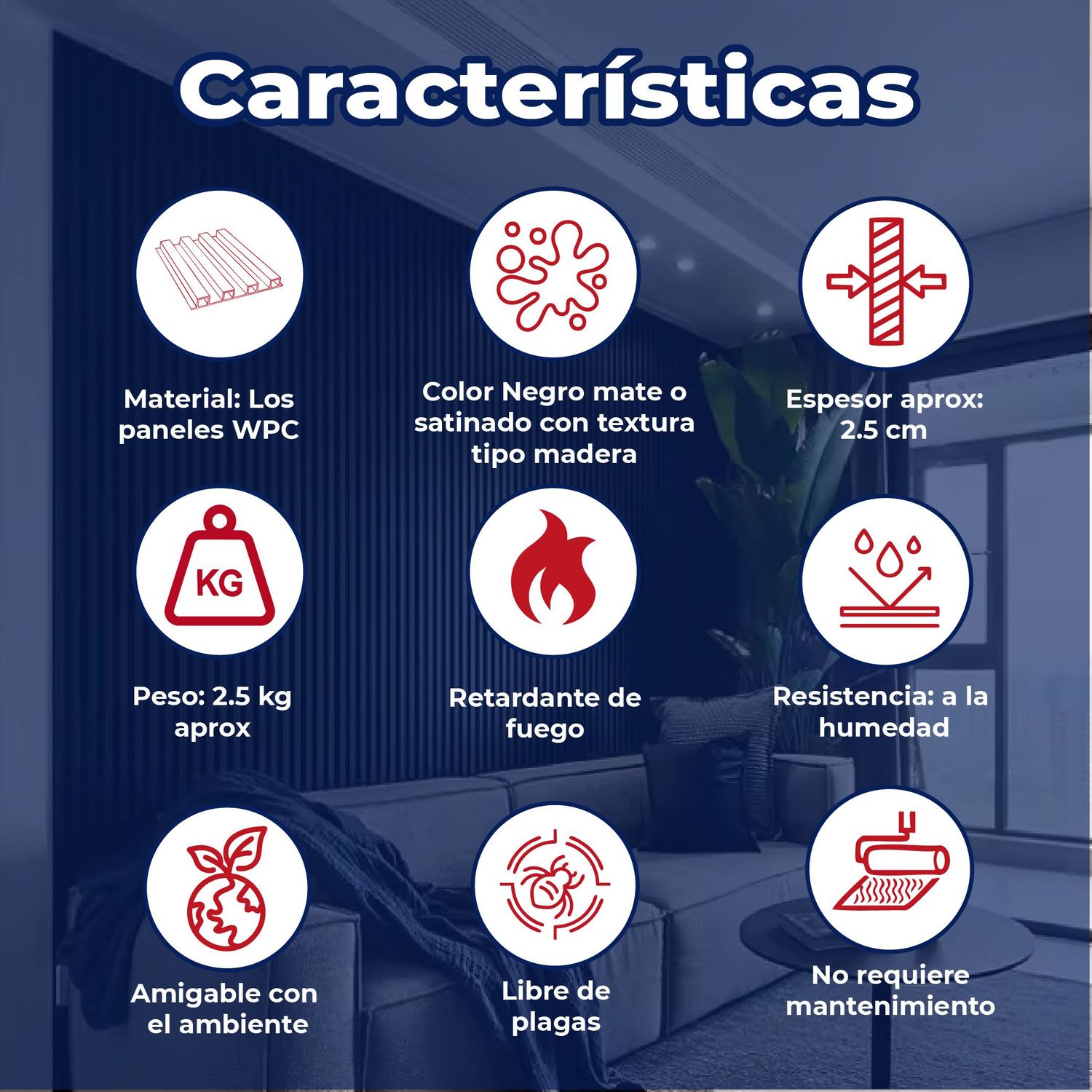 Panel Lambrin para pared WPC interior negro 16.5X290X2.2CM