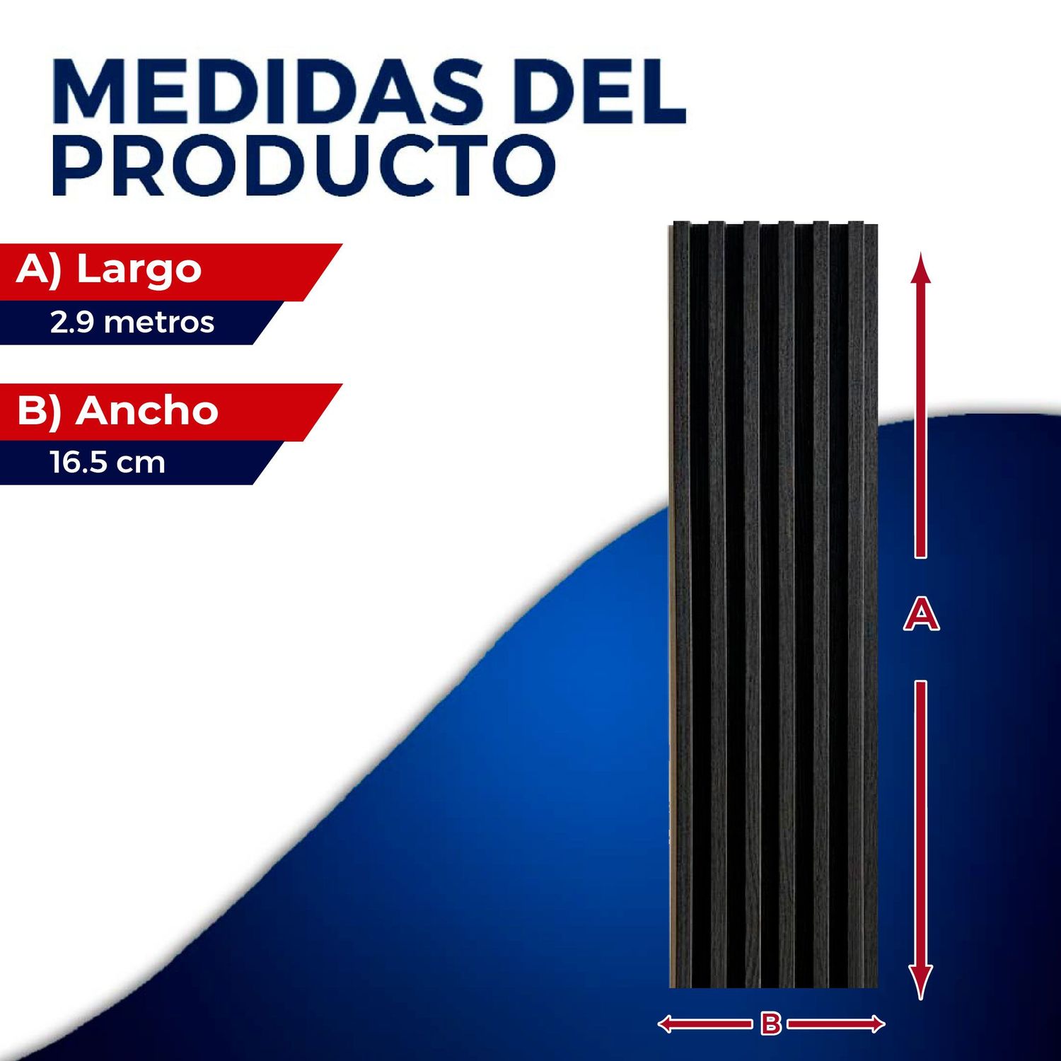 Panel Lambrin para pared WPC interior negro 16.5X290X2.2CM